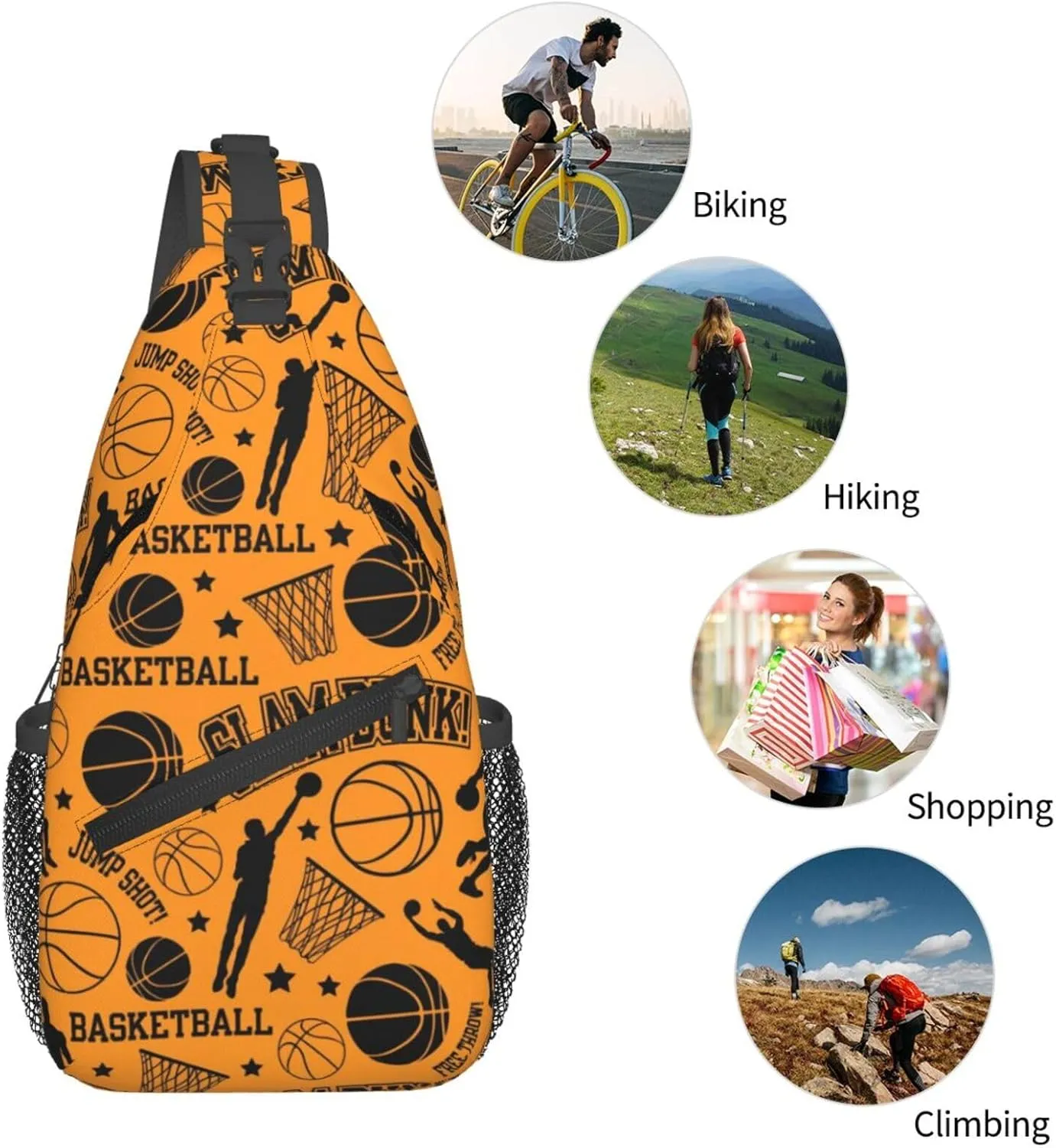 Basketball Hoop Basketball Net Dribble Jump Shot Chest Bags Crossbody Sling Bag Shoulder Bag Travel Hiking Daypack For Men Women