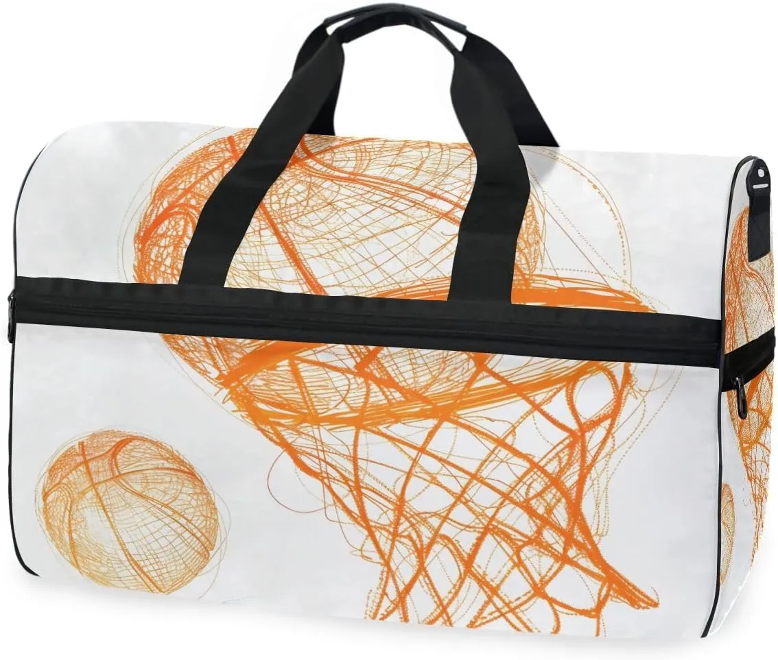 Basketball Sketch Travel Duffel Bag Luggage Sports Gym Bags With Shoes Compartment Large Capacity Lightweight Duffle Bag For Men Women