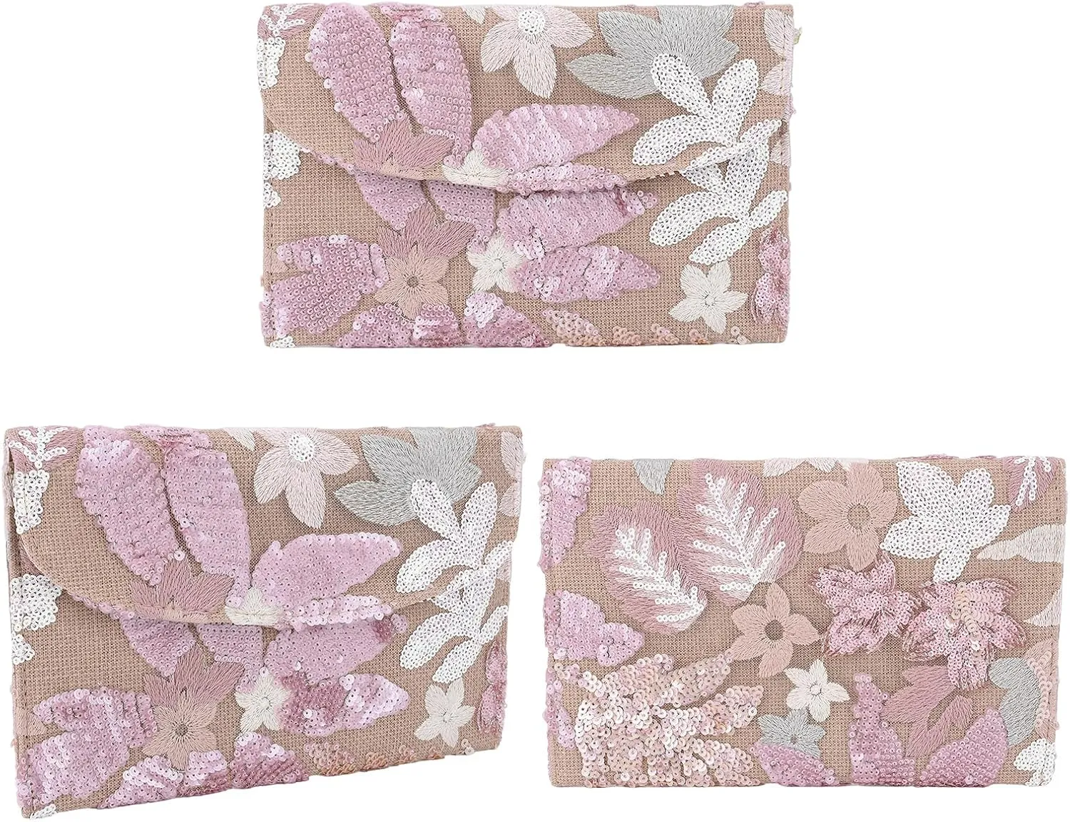 Beaded Purse Women's Floral Embroidery Sequin Purses Sparkly Flower Purse Evening Clutch for Formal Wedding