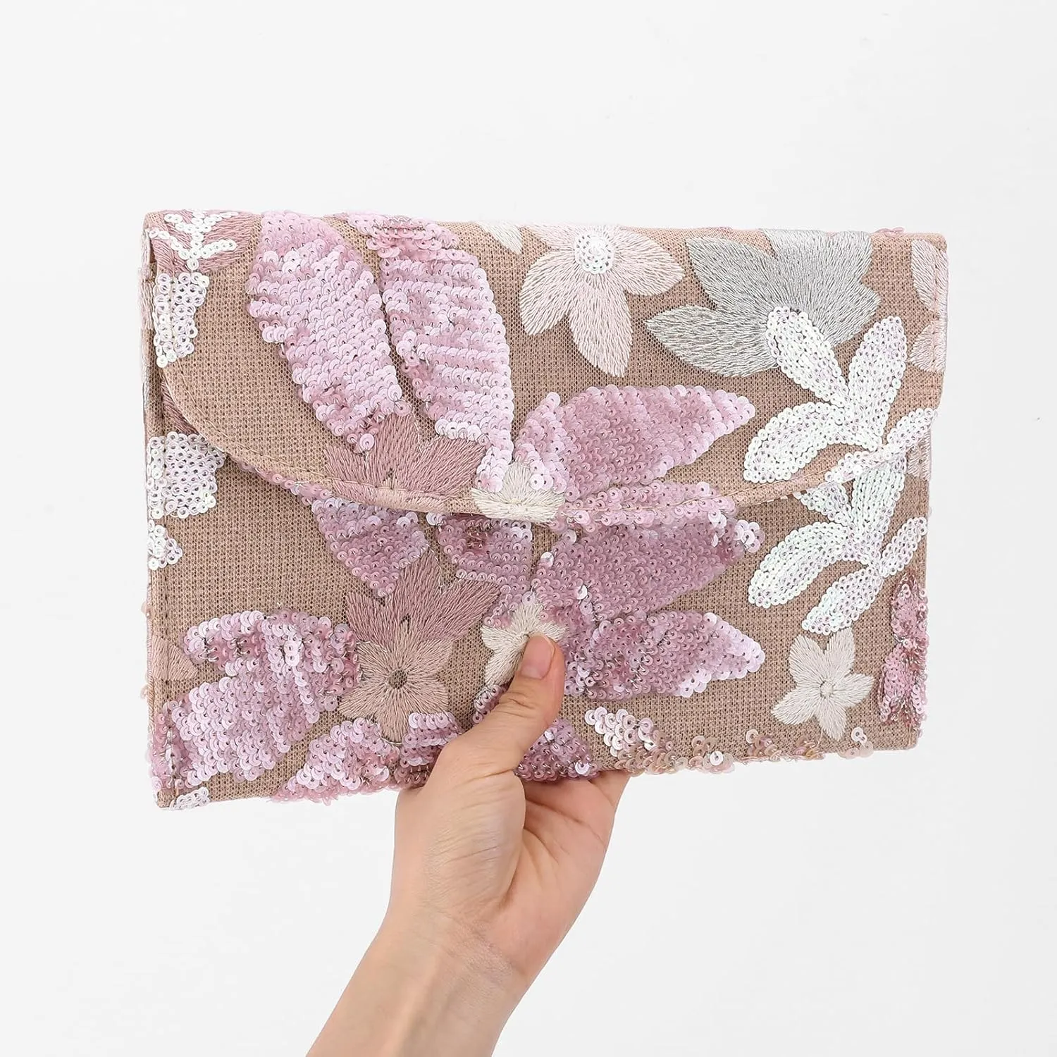 Beaded Purse Women's Floral Embroidery Sequin Purses Sparkly Flower Purse Evening Clutch for Formal Wedding