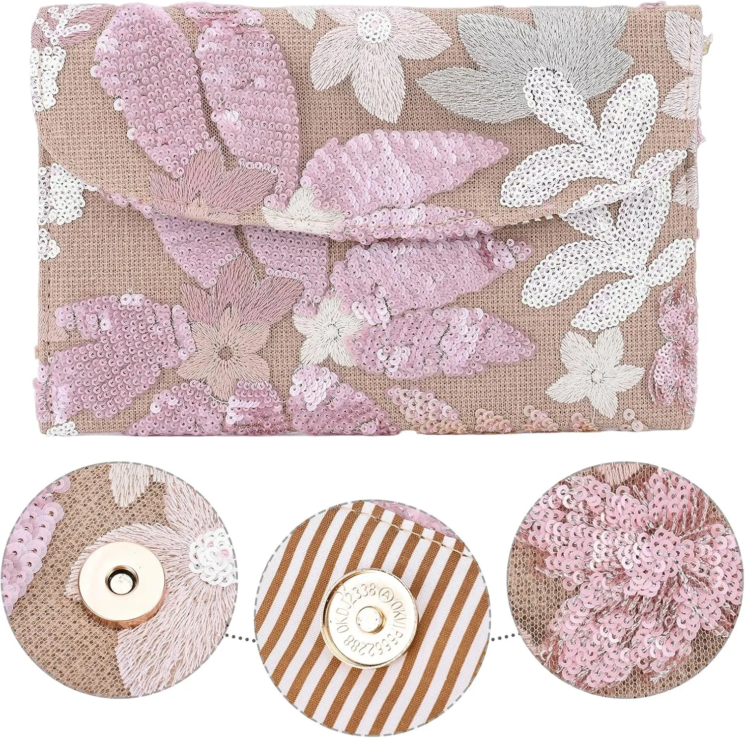 Beaded Purse Women's Floral Embroidery Sequin Purses Sparkly Flower Purse Evening Clutch for Formal Wedding