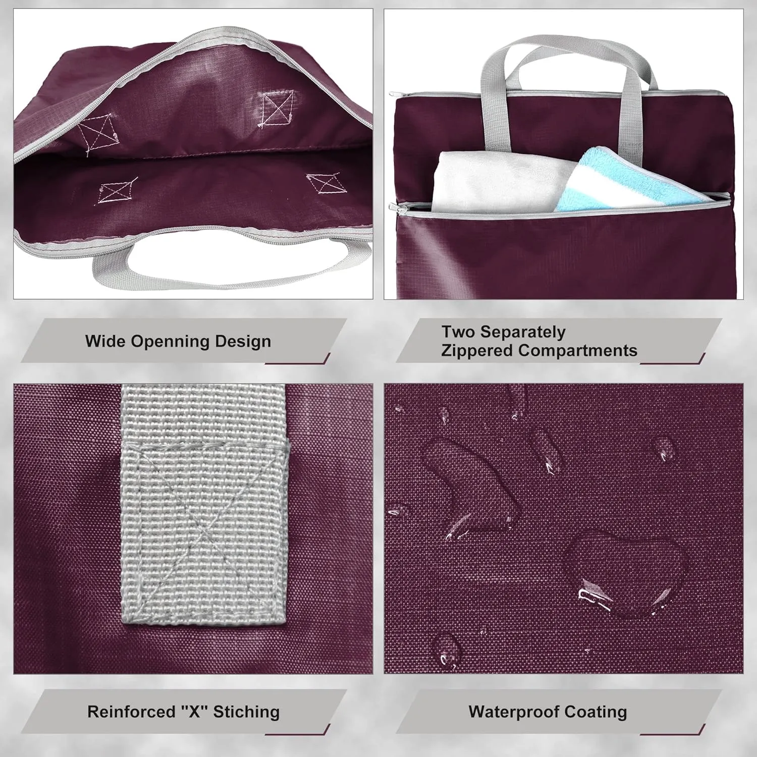 BeeGreen Burgundy Travel Laundry Bag with Handles & Zipper Pockets Dirty Clothes Hanging Laundry Hamper Heavy Duty Collapsible for College Dorm Gym Beach Pool Swimsuit