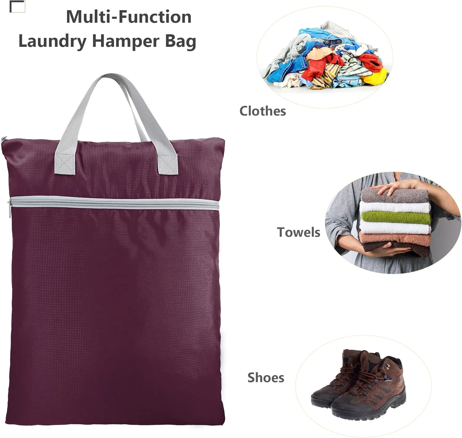 BeeGreen Burgundy Travel Laundry Bag with Handles & Zipper Pockets Dirty Clothes Hanging Laundry Hamper Heavy Duty Collapsible for College Dorm Gym Beach Pool Swimsuit