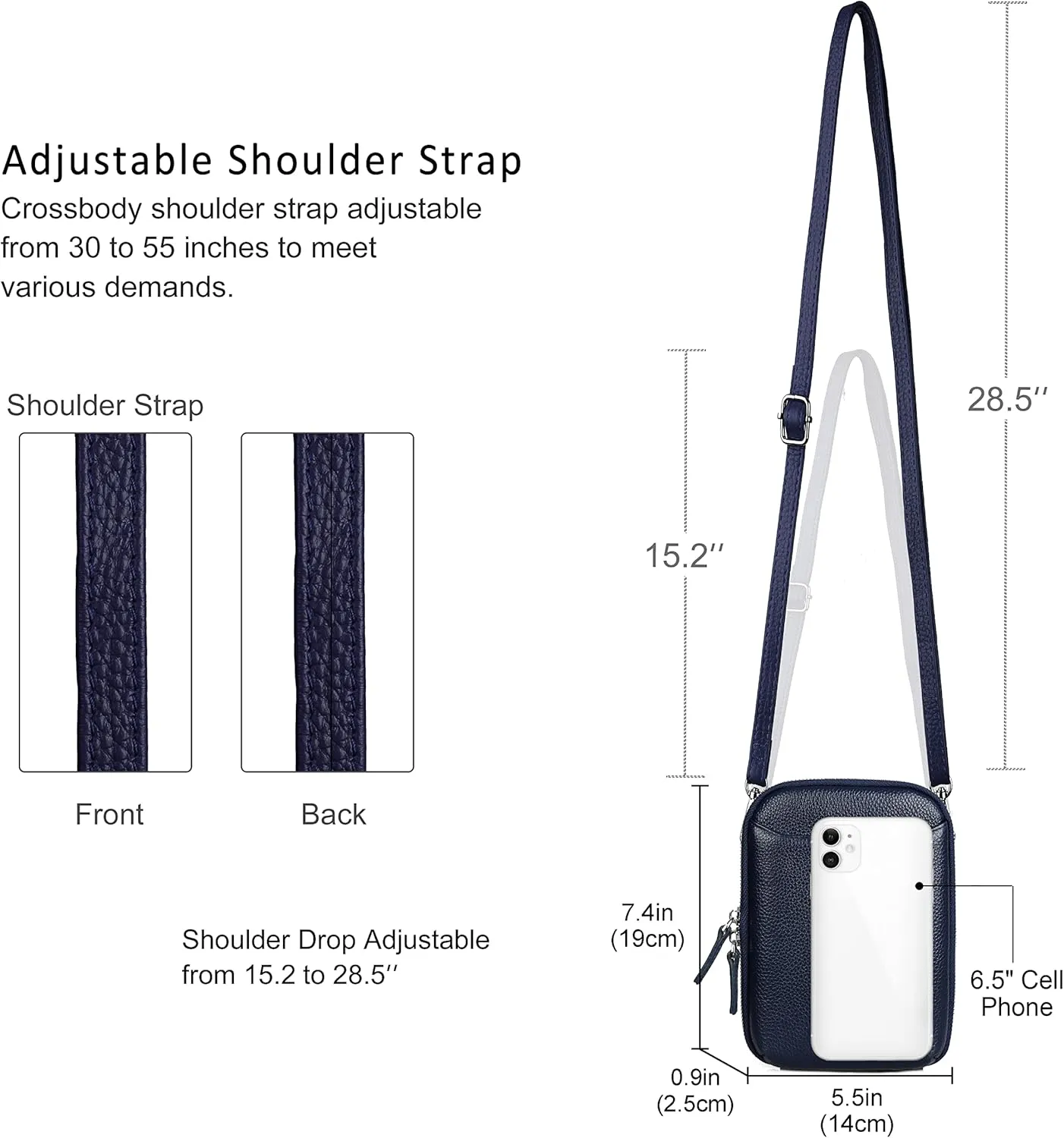 befen Genuine Leather Crossbody Cell Phone Purse for Women, Small Zip Around RFID Blocking Crossbody Wallet Bags