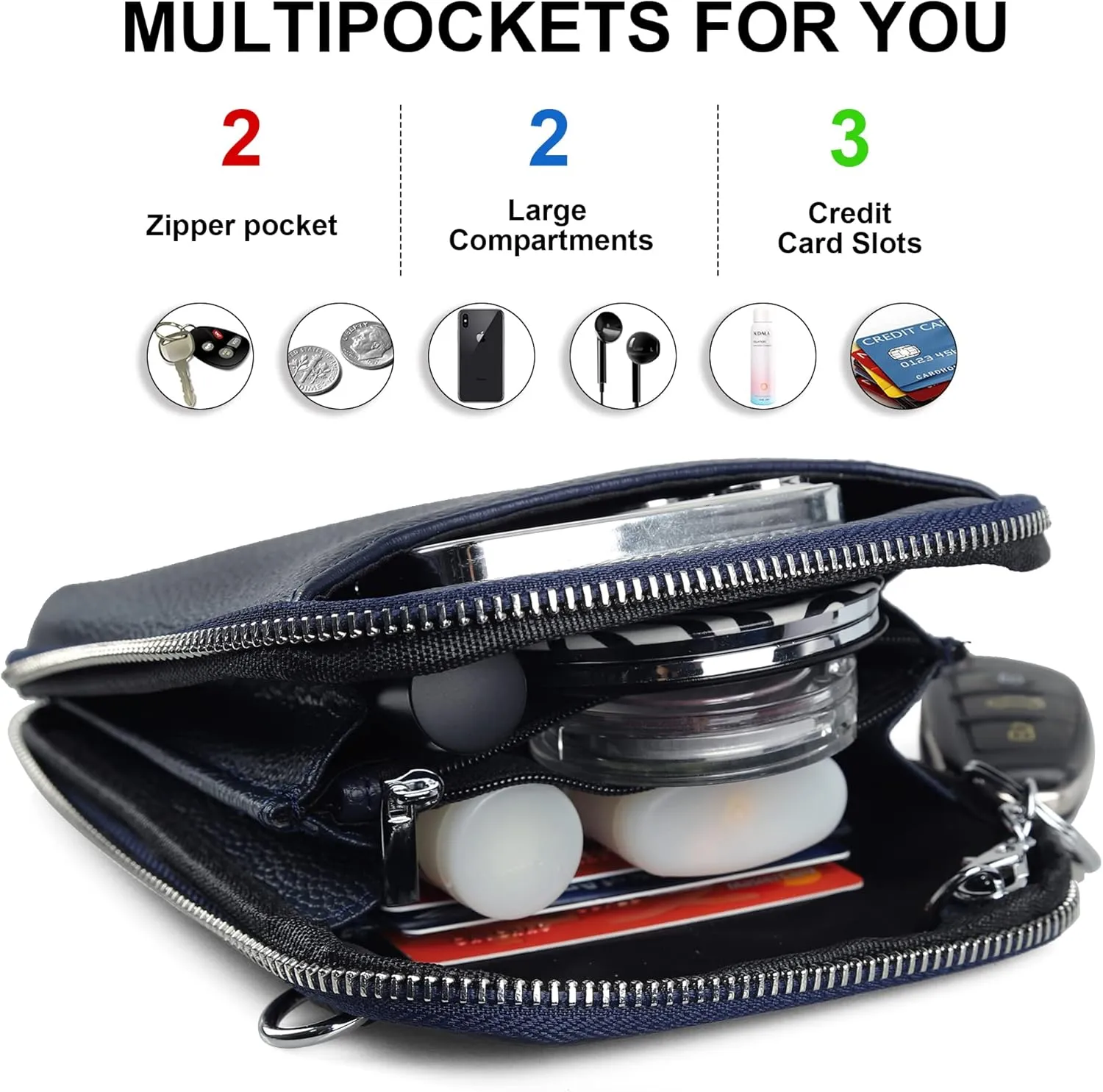 befen Genuine Leather Crossbody Cell Phone Purse for Women, Small Zip Around RFID Blocking Crossbody Wallet Bags