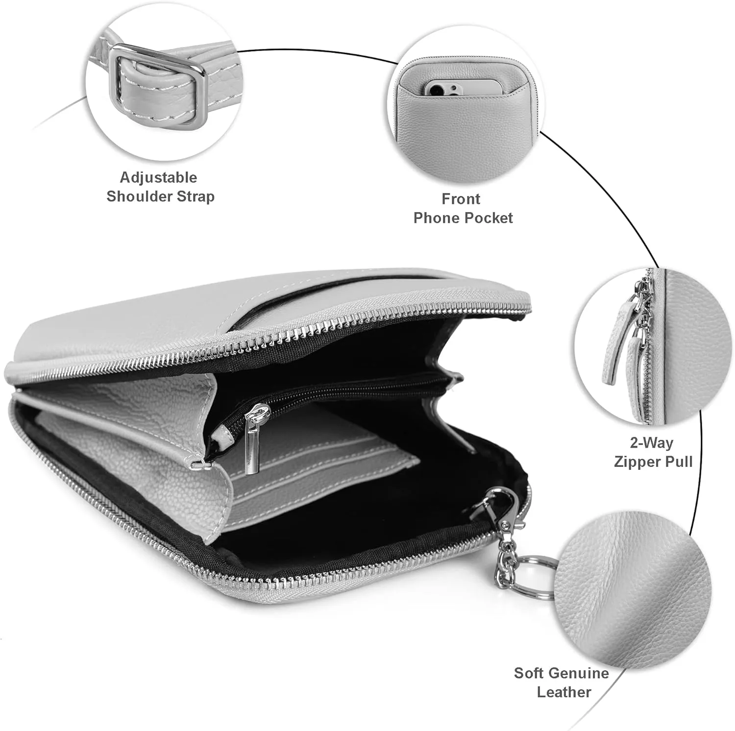 befen Genuine Leather Crossbody Cell Phone Purse for Women, Small Zip Around RFID Blocking Crossbody Wallet Bags