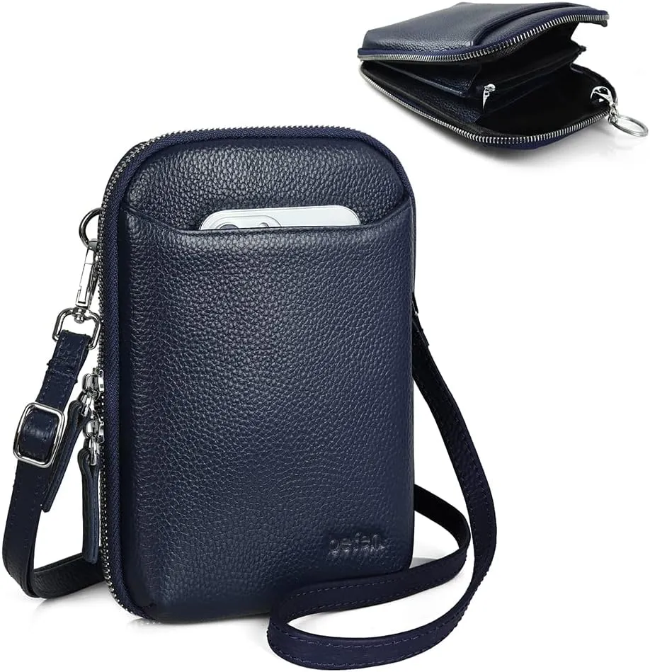 befen Genuine Leather Crossbody Cell Phone Purse for Women, Small Zip Around RFID Blocking Crossbody Wallet Bags