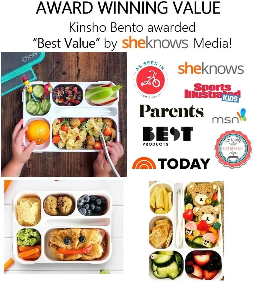 Bento Lunch Box Set of 4, Food Prep & Meal Planning Portion Containers For Kids Toddlers Adults, 6 Divided Leakproof Compartments for Lunches, Snacks, BPA Free, Blue, Navy, Orange, Teal, Four pack