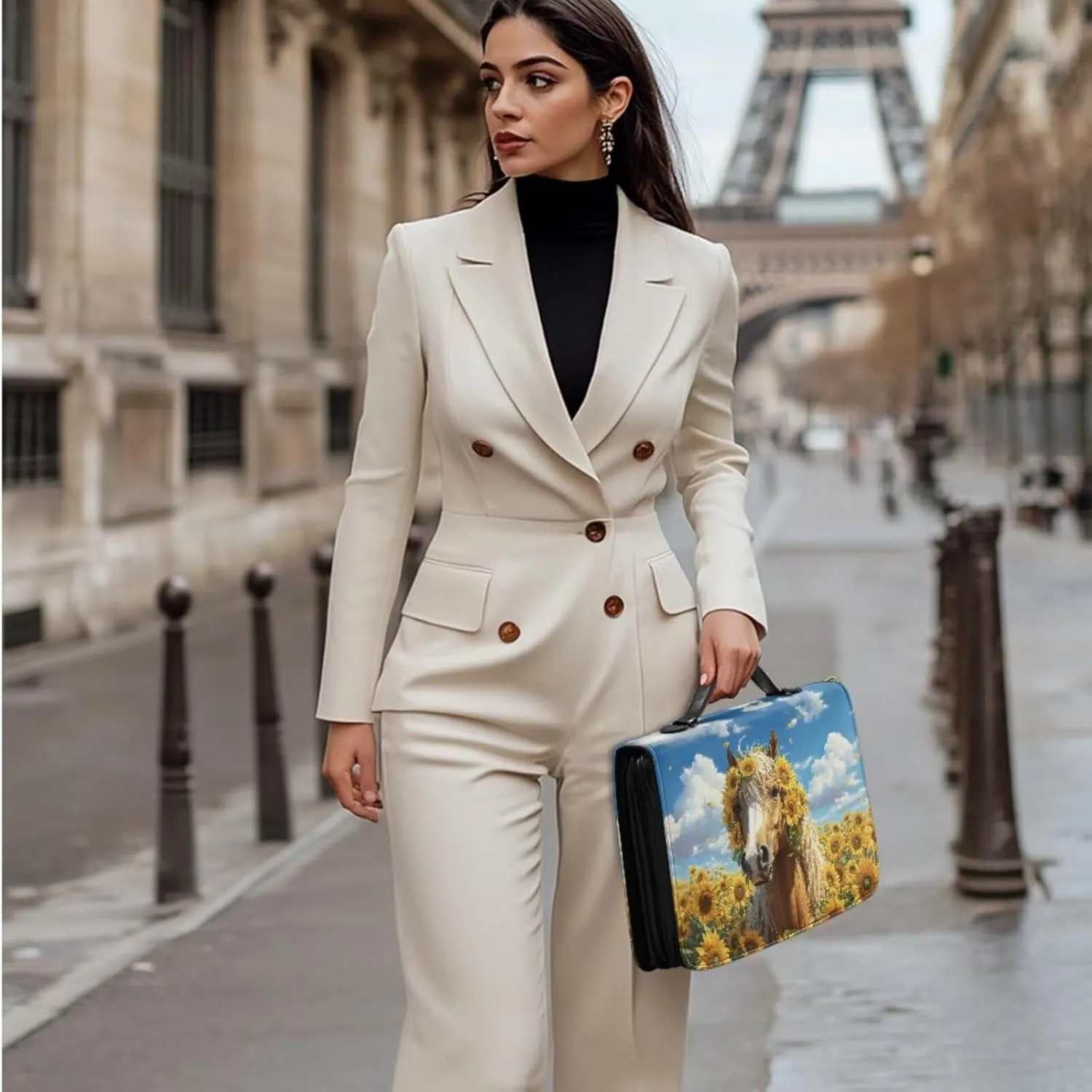 Bible Cover Case with Page Maker, Bible Cover Large Bibles Study Pouch Ladies Bibles Cover Accessories Bag Easy to Carry for Lady Fashion Books Handbags Sunflower Horse