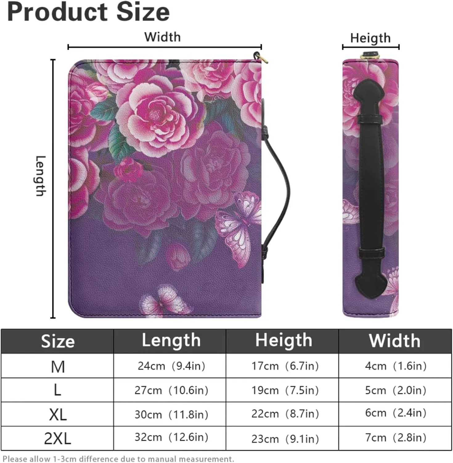 Bible Cover Case with Page Mark, Retro Bible Cover 2Pcs Leather Bibles Cover Accessories Bag Bibles Carrier Handbags for Books Carrying Book Case Set of 2 Rose Prints