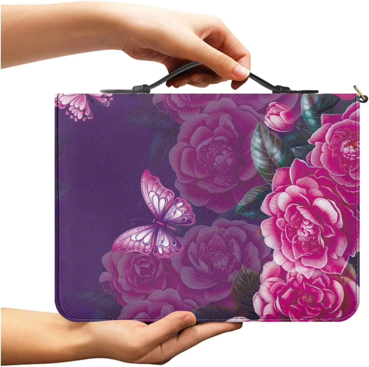 Bible Cover Case with Page Mark, Retro Bible Cover 2Pcs Leather Bibles Cover Accessories Bag Bibles Carrier Handbags for Books Carrying Book Case Set of 2 Rose Prints