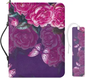 Bible Cover Case with Page Mark, Retro Bible Cover 2Pcs Leather Bibles Cover Accessories Bag Bibles Carrier Handbags for Books Carrying Book Case Set of 2 Rose Prints