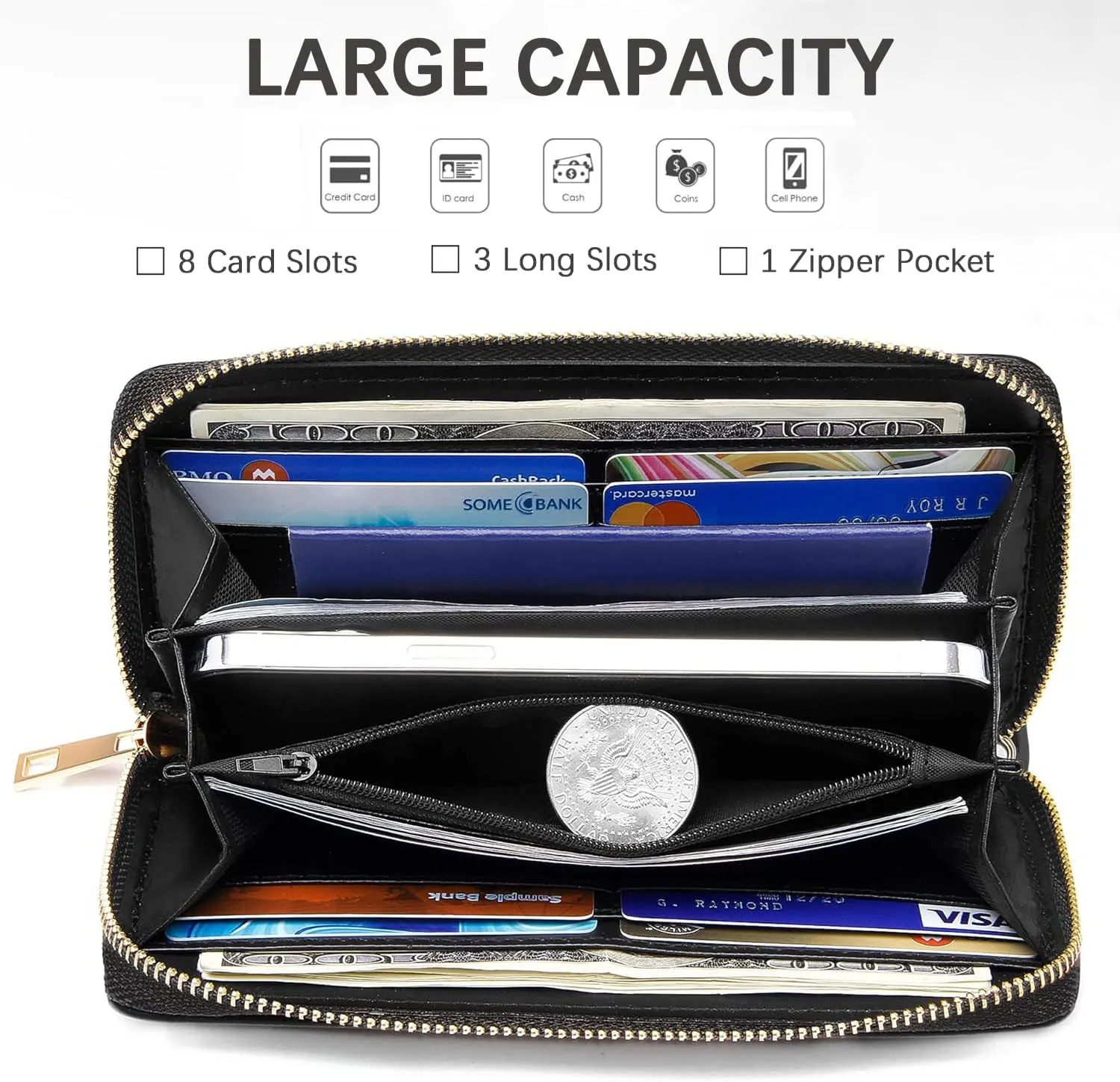 Bible Verse 1 John 3:18 Print Wallet for Women Large Capacity Wallet Credit Card Holder PU Leather Zipper Clutch Purse Phone Wallet