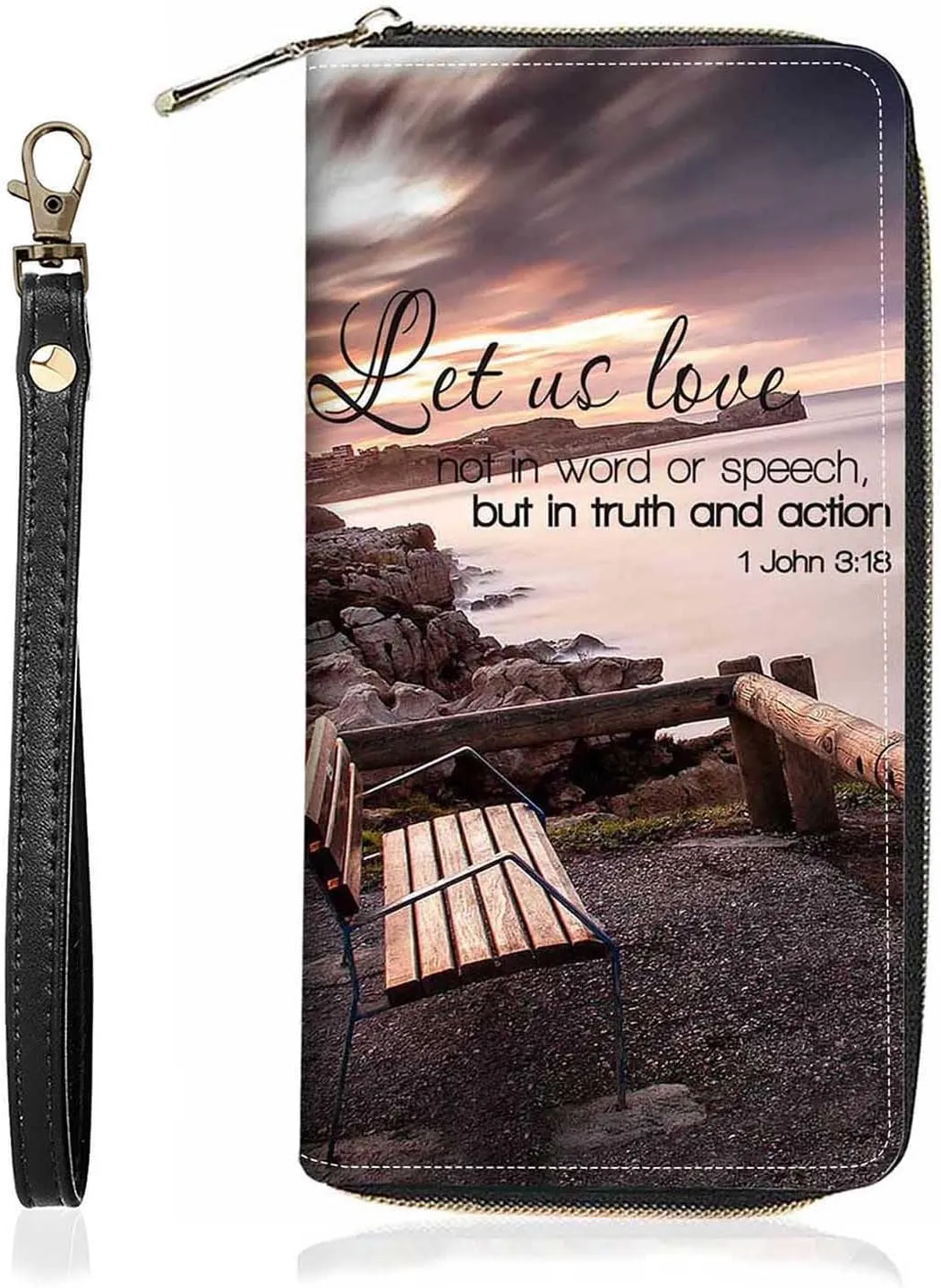 Bible Verse 1 John 3:18 Print Wallet for Women Large Capacity Wallet Credit Card Holder PU Leather Zipper Clutch Purse Phone Wallet