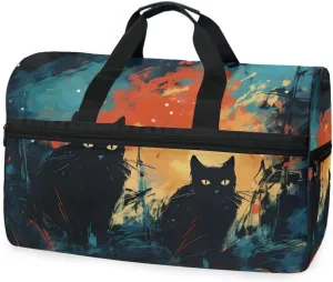 Black Cat 1 Travel Duffel Bag Luggage Sports Gym Bags With Shoes Compartment Large Capacity Lightweight Duffle Bag For Men Women