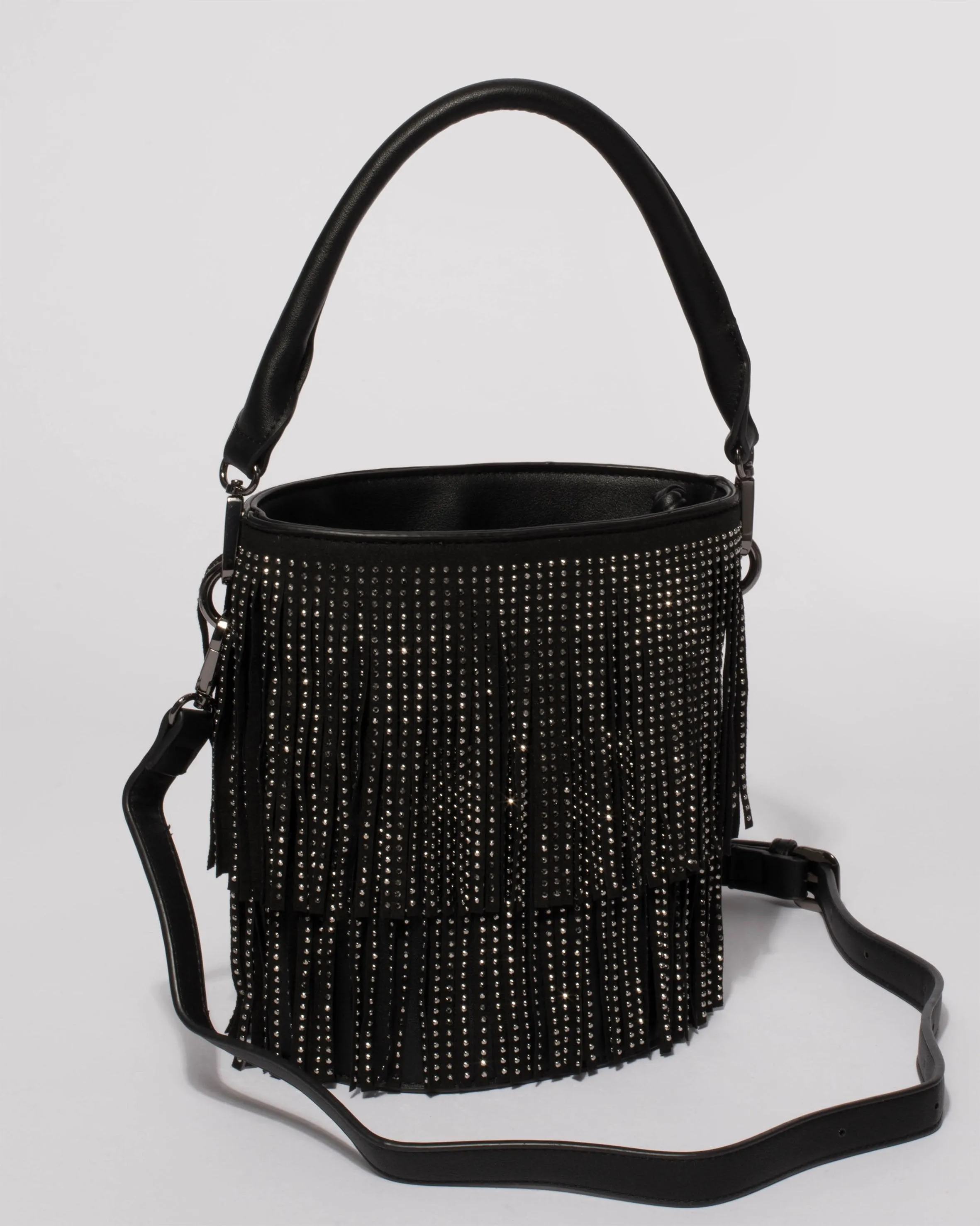 Black Hailey Fringe Bucket Tote Bag