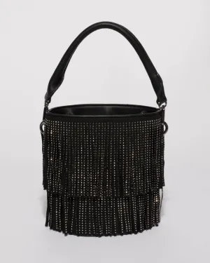 Black Hailey Fringe Bucket Tote Bag