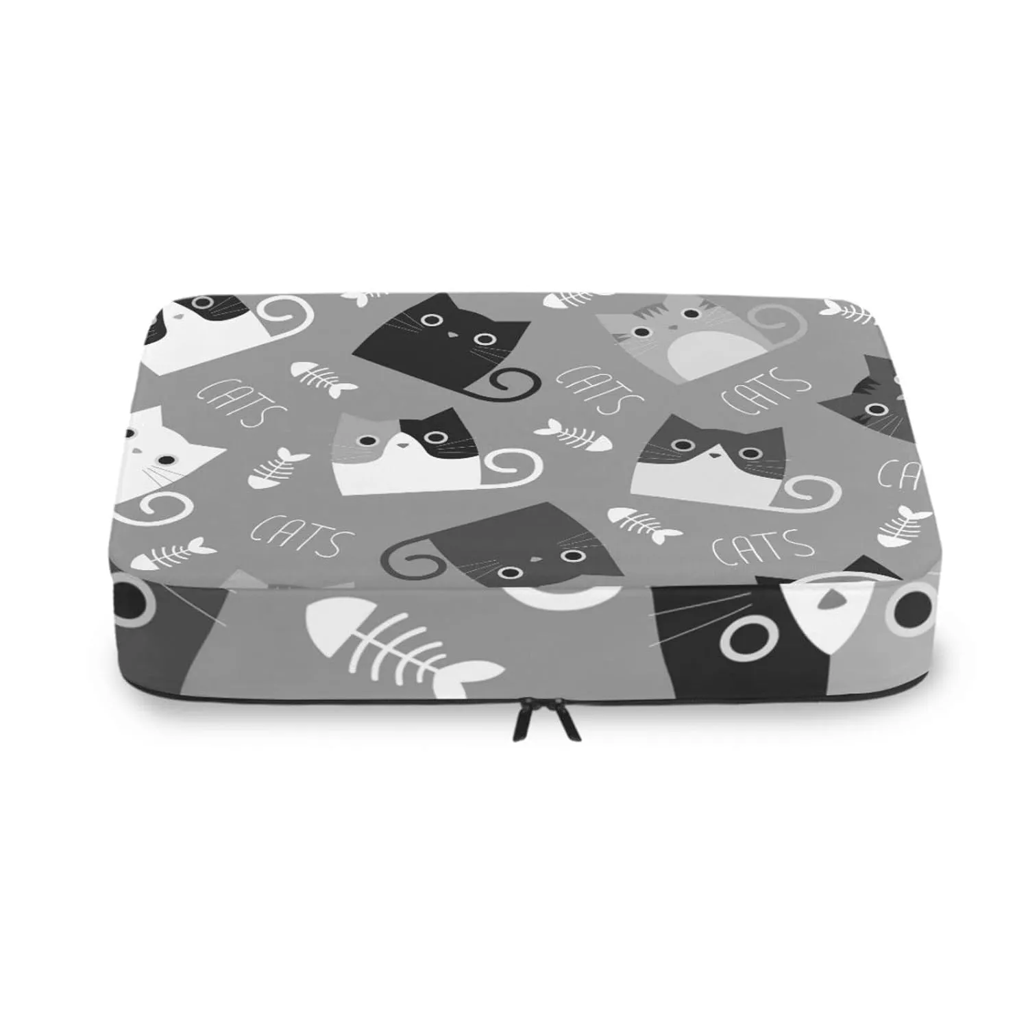 Black White Grey Cats and Fishes Bone Silhouettes on Dark Grey 4 Set Packing Cubes, Travel Packing Organizers, 600D Oxford Cloth Toiletry Storage Bag, Luggage Mesh Bags for Accessories