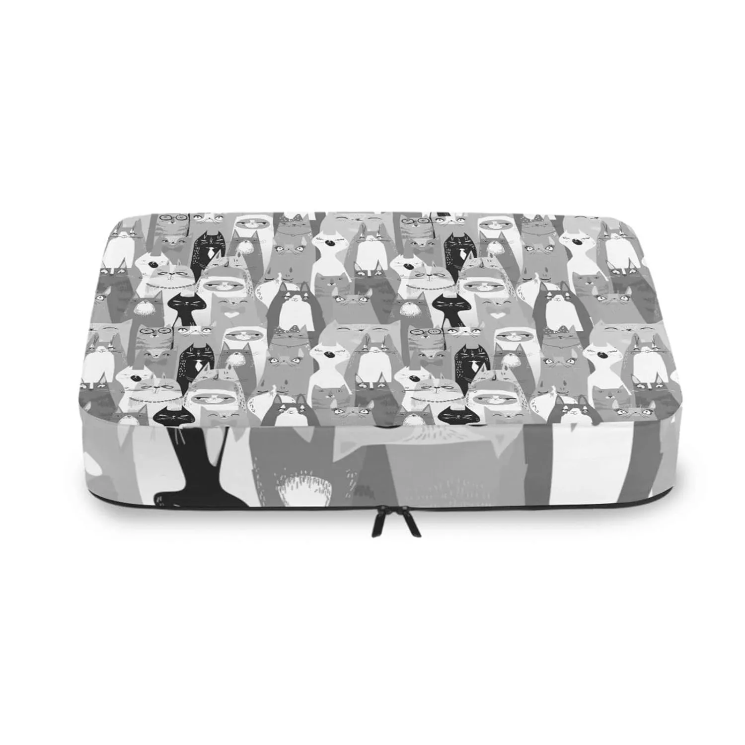 Black White Seamless Cartoon Horse Heads Texture 4 Set Packing Cubes, Travel Packing Organizers, 600D Oxford Cloth Toiletry Storage Bag, Luggage Mesh Bags for Accessories