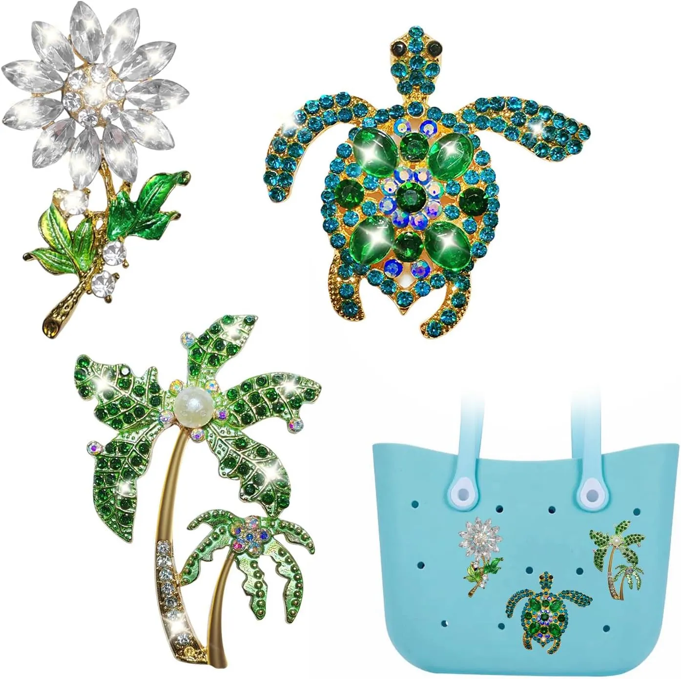Bling Bogg Bag Charm, Turtle Palm Tree and Daisy Charm for Bogg Bag, Simply Southern, Beach Tote Bag