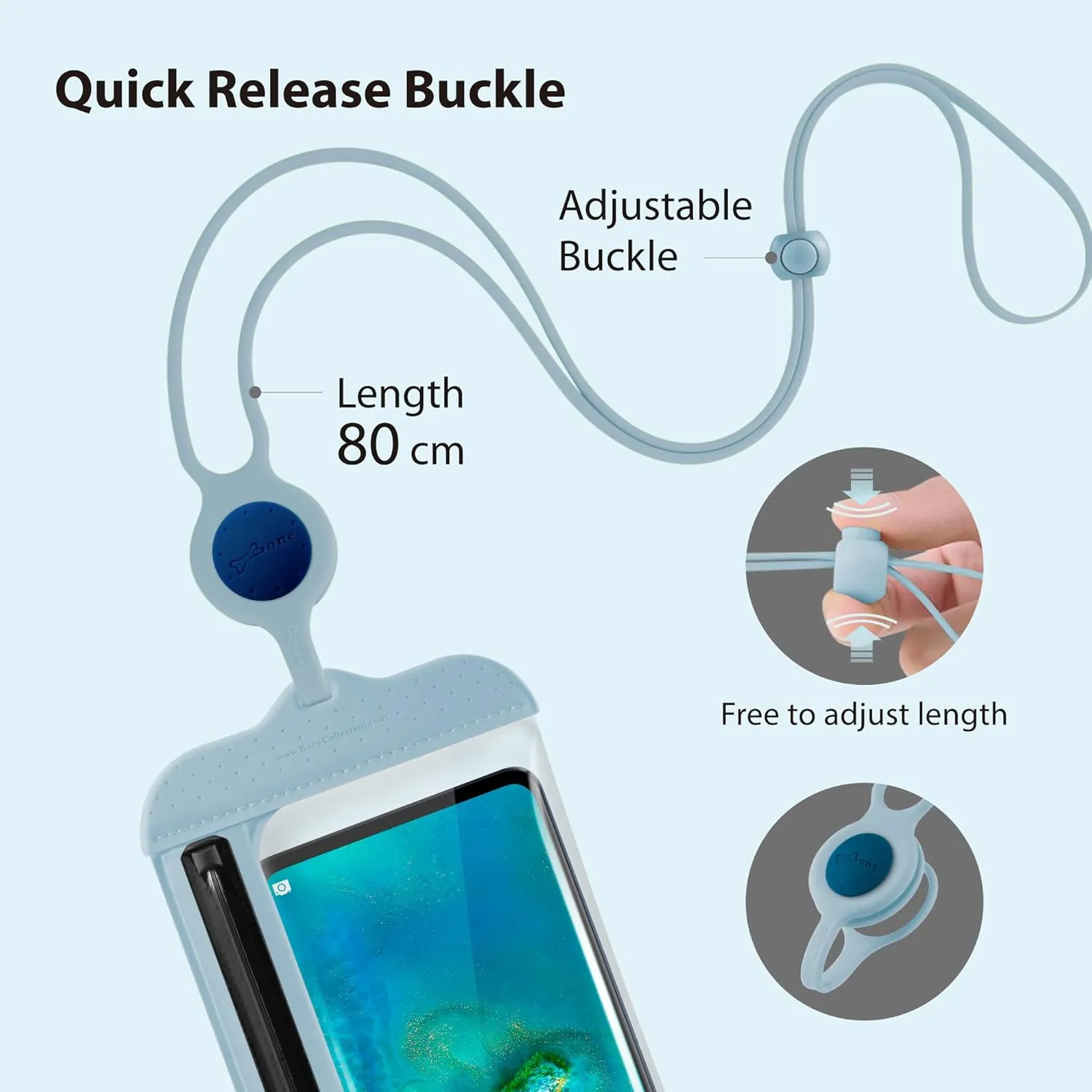 BONE】Waterproof Phone Pouch, IPX13 Waterproof Phone Case for Swimming Dry Bag Underwater with Lanyard for Snorkeling Boating Fishing Compatible with iPhone, Samsung Galaxy Pixel, Lanyard (Blue)