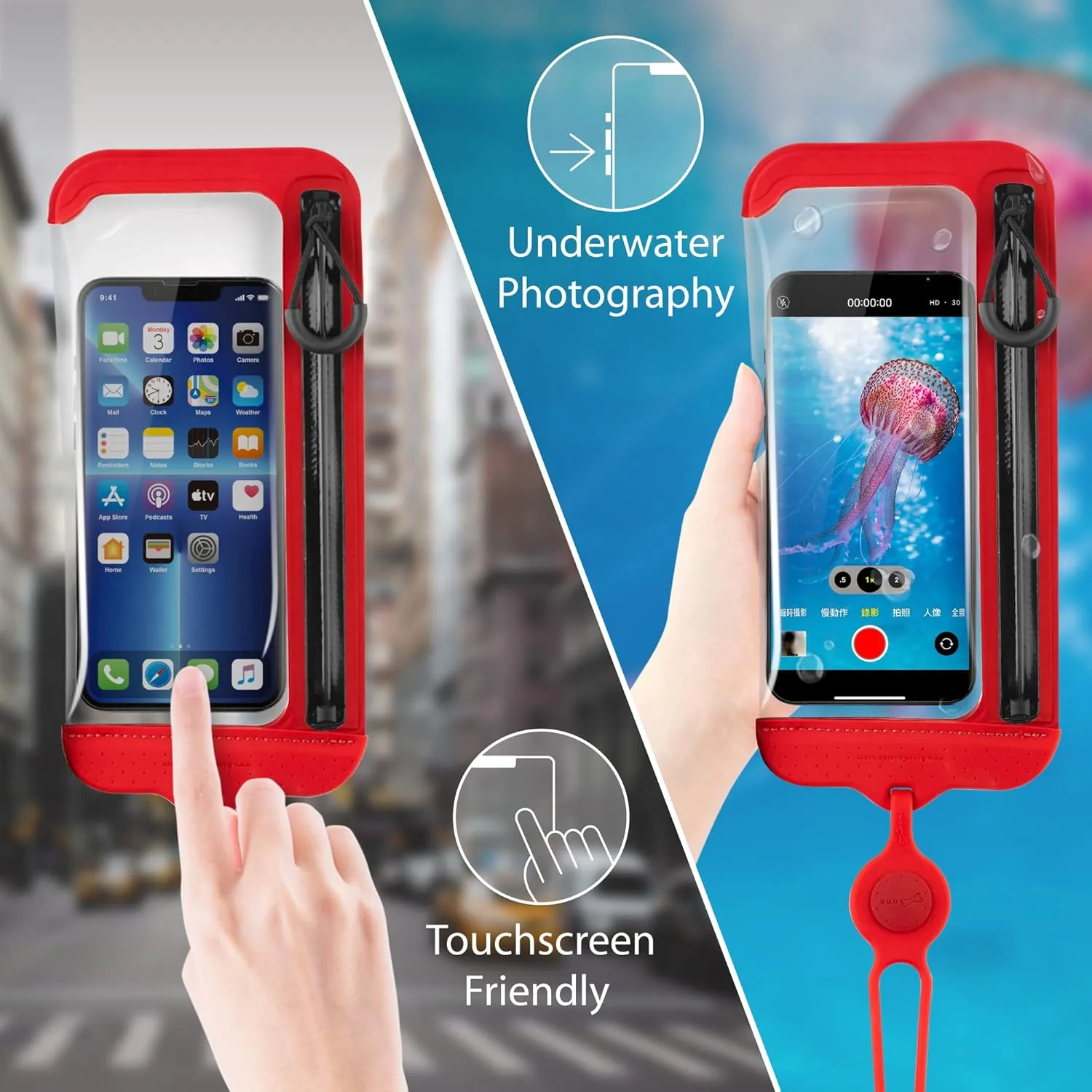 BONE】Waterproof Phone Pouch, IPX13 Waterproof Phone Case for Swimming Dry Bag Underwater with Lanyard for Snorkeling Boating Fishing Compatible with iPhone, Samsung Galaxy Pixel, Lanyard (Blue)