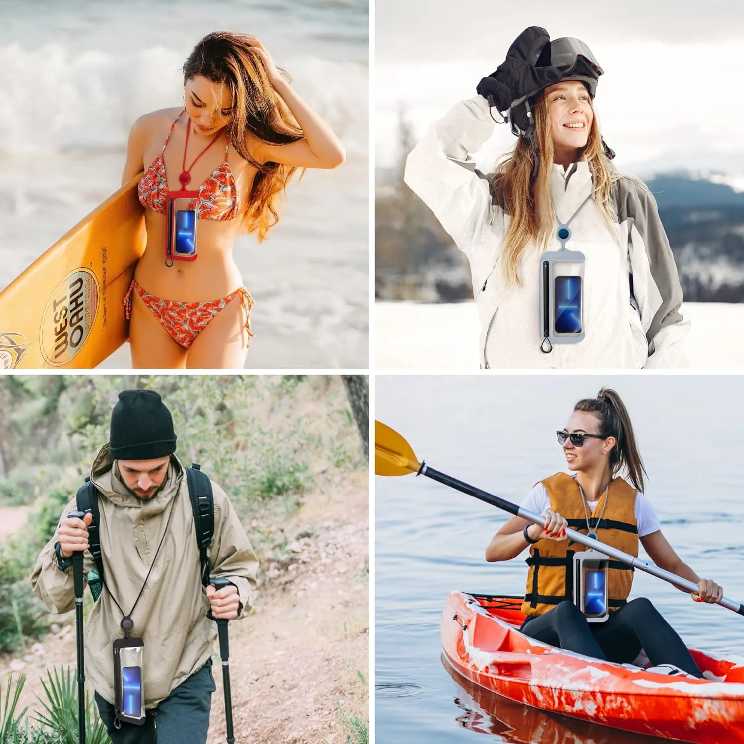 BONE】Waterproof Phone Pouch, IPX13 Waterproof Phone Case for Swimming Dry Bag Underwater with Lanyard for Snorkeling Boating Fishing Compatible with iPhone, Samsung Galaxy Pixel, Lanyard (Blue)