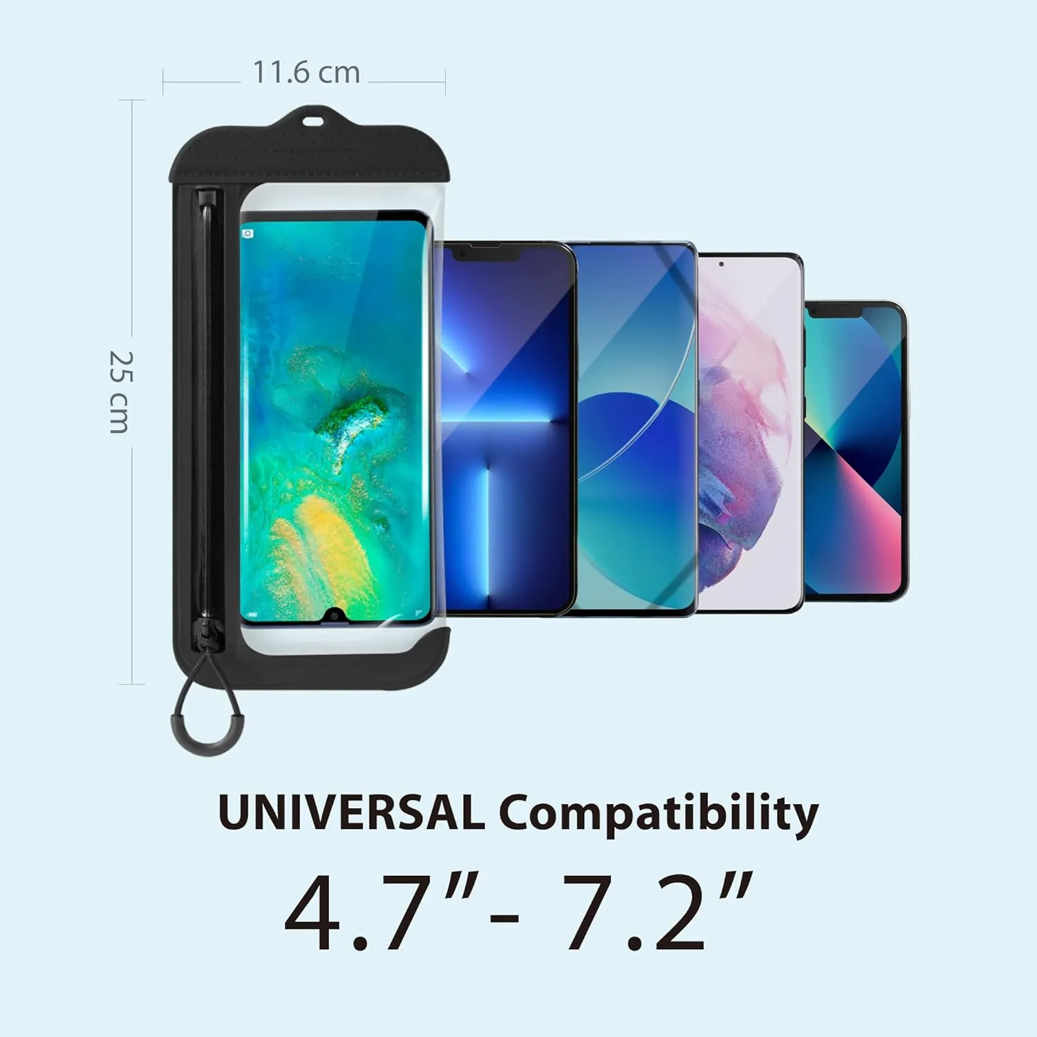 BONE】Waterproof Phone Pouch, IPX13 Waterproof Phone Case for Swimming Dry Bag Underwater with Lanyard for Snorkeling Boating Fishing Compatible with iPhone, Samsung Galaxy Pixel, Lanyard (Blue)