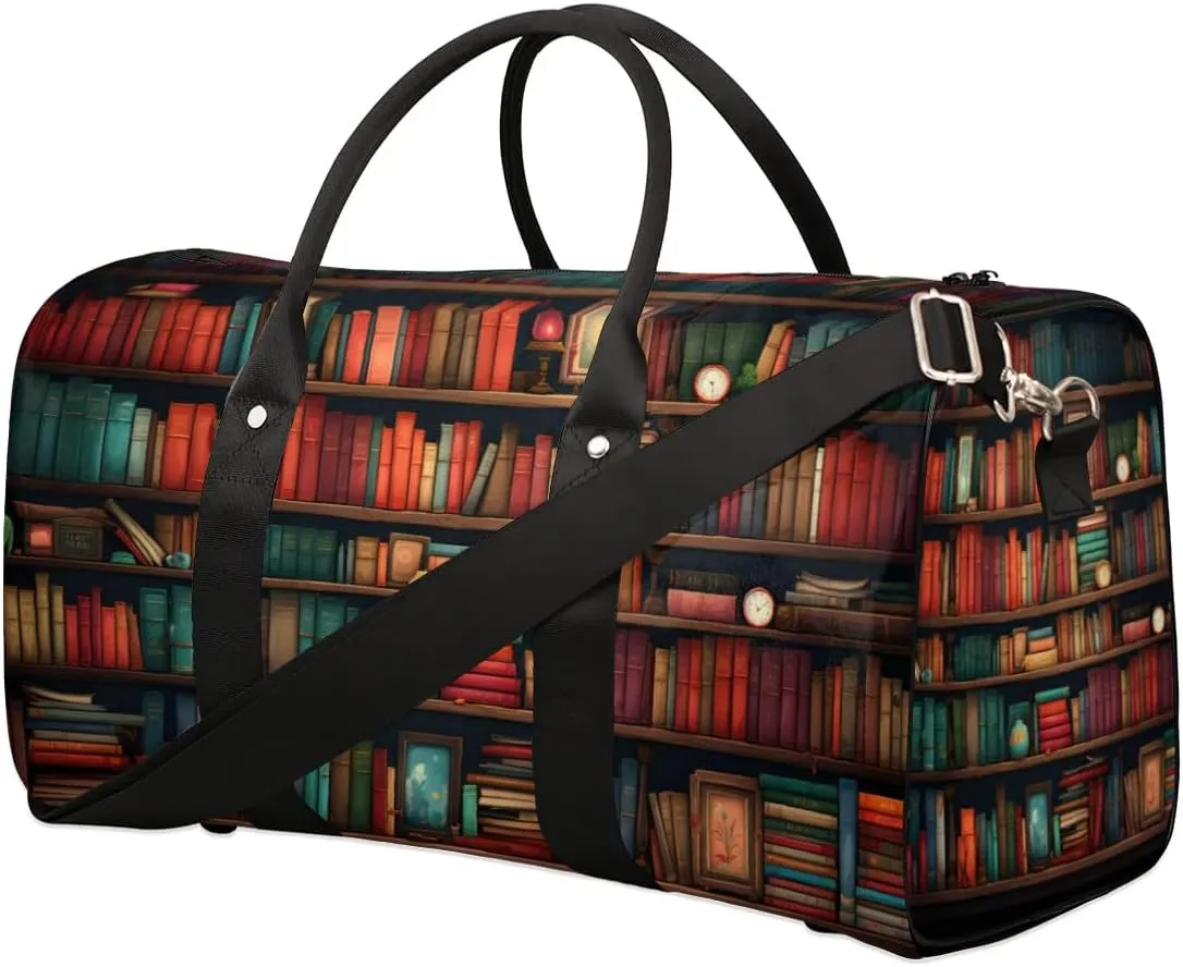 Bookshelf Painting Travel Duffel bag for Men Women Weekender Overnight Bag Gym Bag Carry On Luggage Bags for Yoga Workout Sports