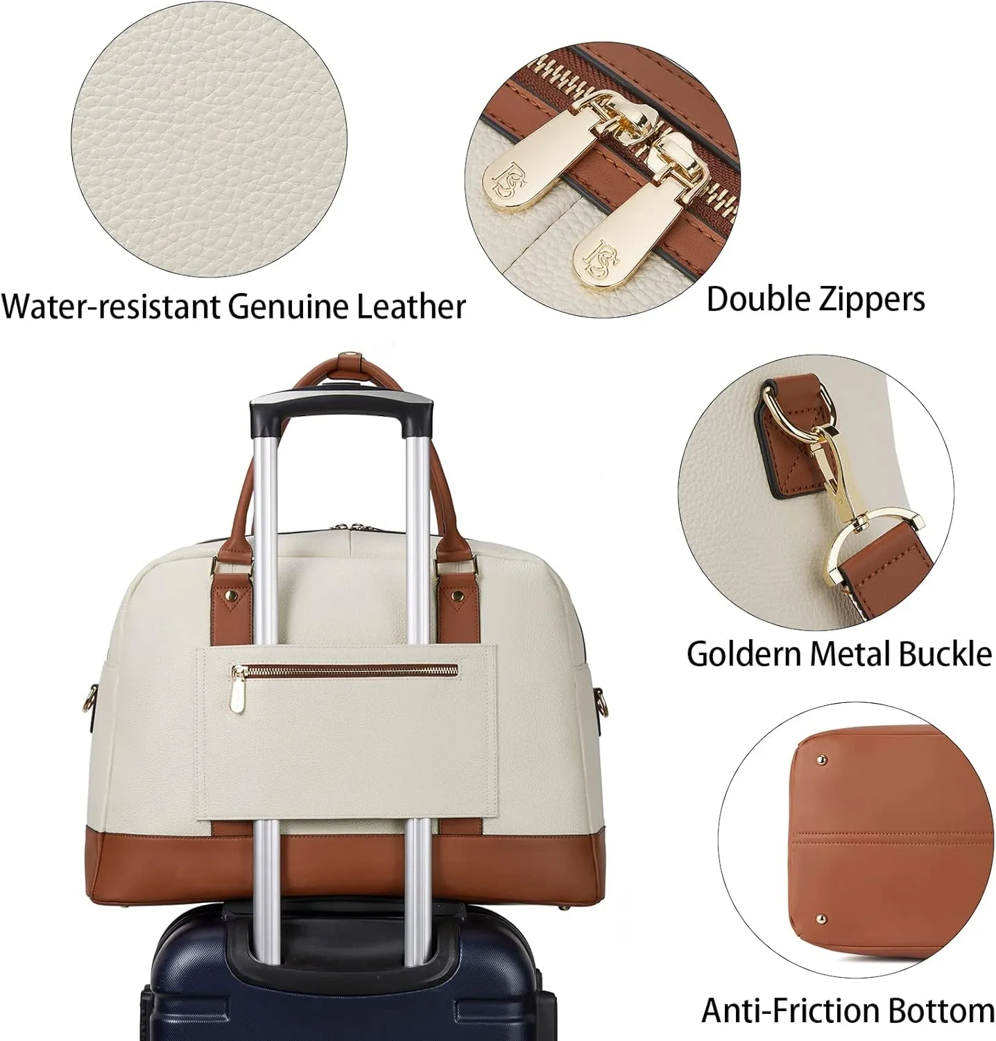 BOSTANTEN Travel Weekender Bags For Women Leather Duffle Bag Womens Overnight Bag Large Duffel Tote with Trolley Sleeve Flight Approved