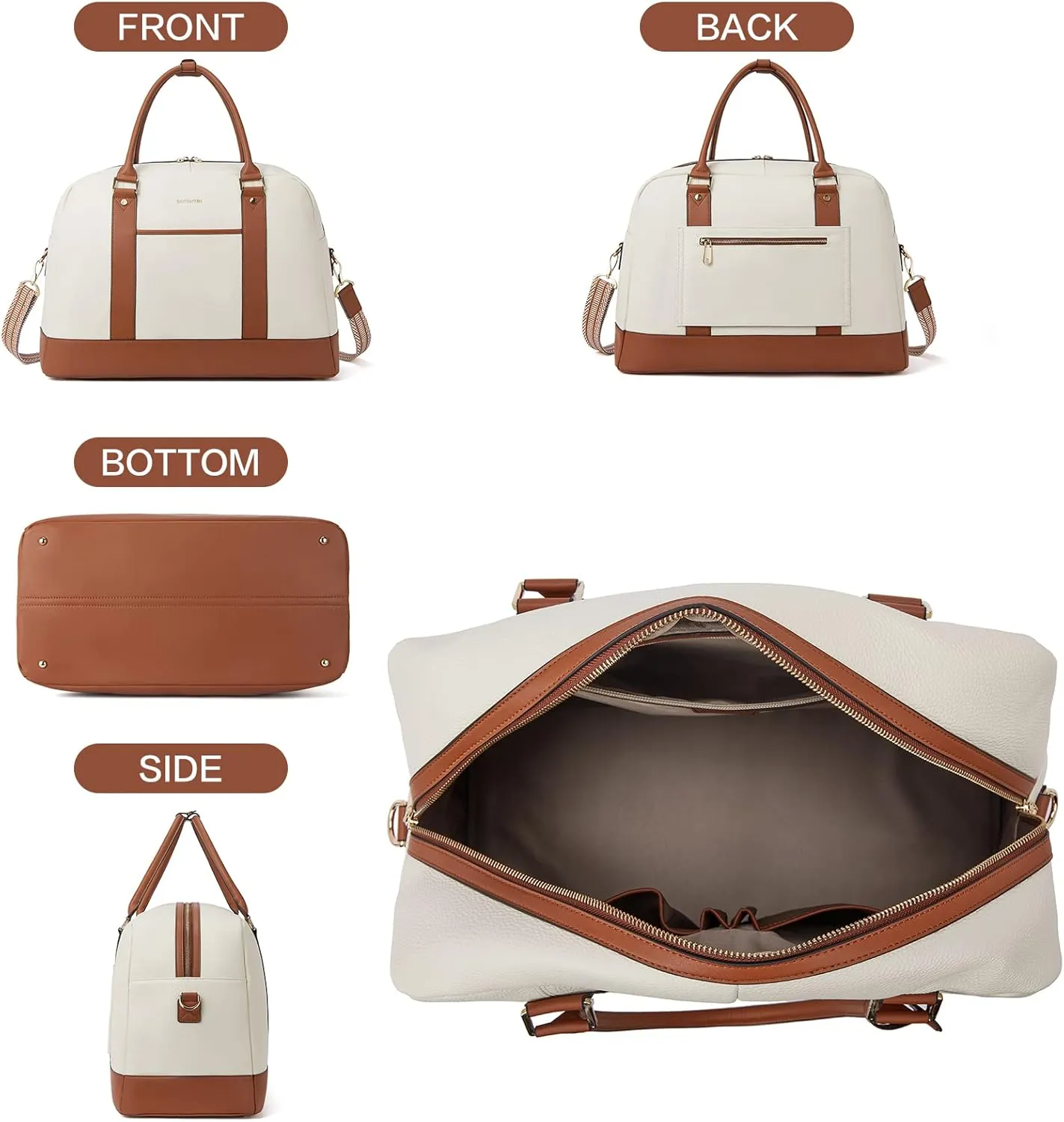 BOSTANTEN Travel Weekender Bags For Women Leather Duffle Bag Womens Overnight Bag Large Duffel Tote with Trolley Sleeve Flight Approved