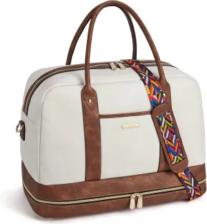 BOSTANTEN Weekender Bags for Women Leather Travel Duffel Overnight Bag Large Duffle with Shoe Compartment &Trolley Sleeve