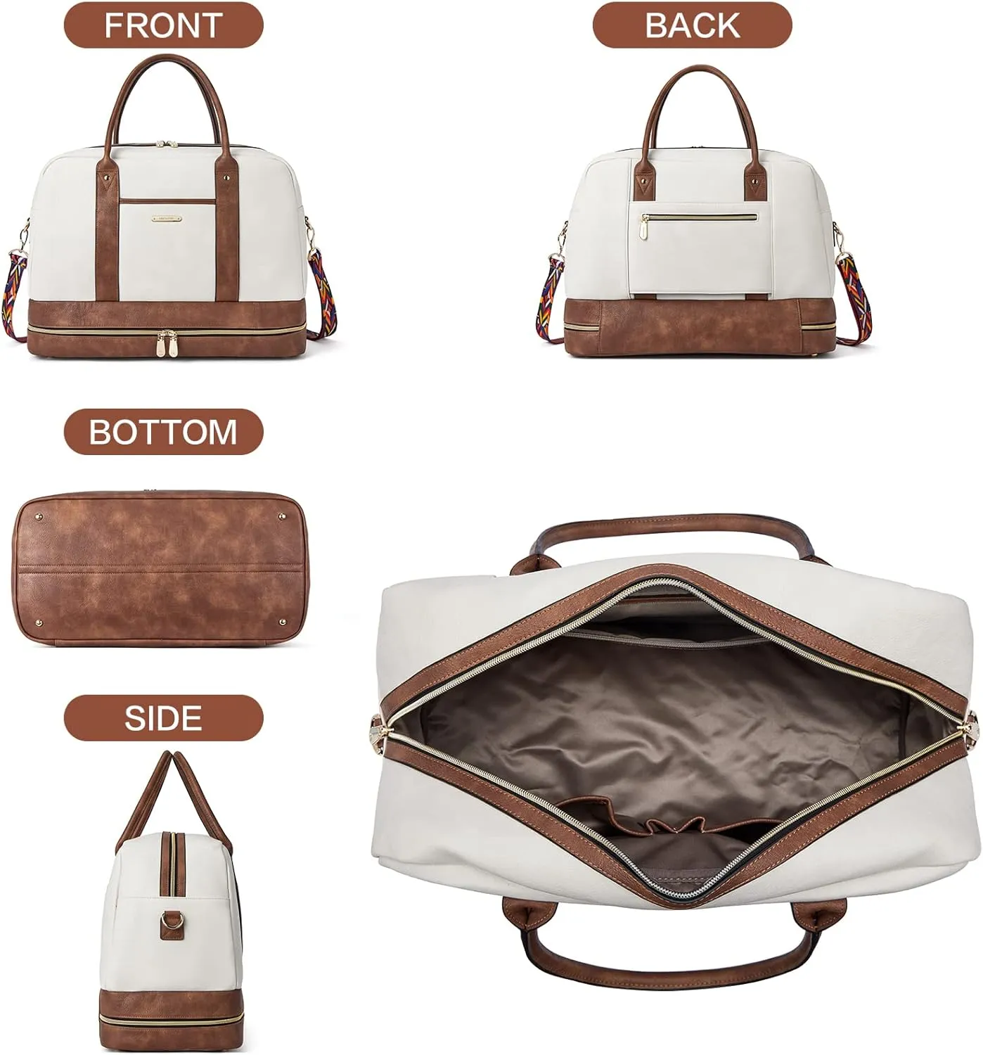 BOSTANTEN Weekender Bags for Women Leather Travel Duffel Overnight Bag Large Duffle with Shoe Compartment &Trolley Sleeve