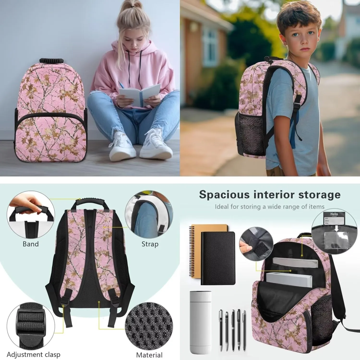 Branch Backpack Set for Girls,School Bags with Lunch Box Pencil Case,Bookbag Set for Teen Girls Elementary Students