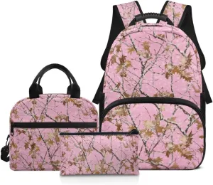Branch Backpack Set for Girls,School Bags with Lunch Box Pencil Case,Bookbag Set for Teen Girls Elementary Students