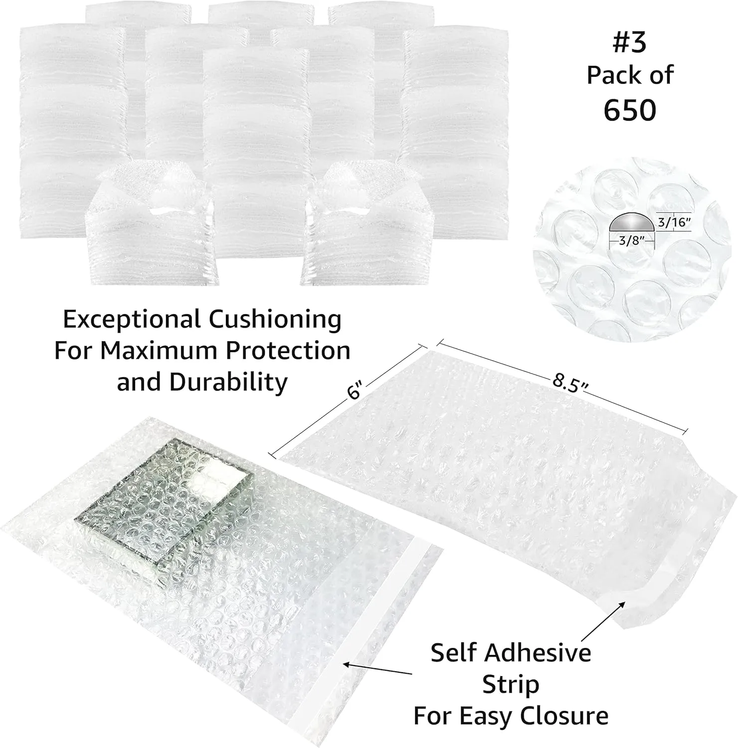 Bubble pouches - pack of (650, 6" x 8.5")- Mail and Ship, Pack and Protect, Bubble Out Bags