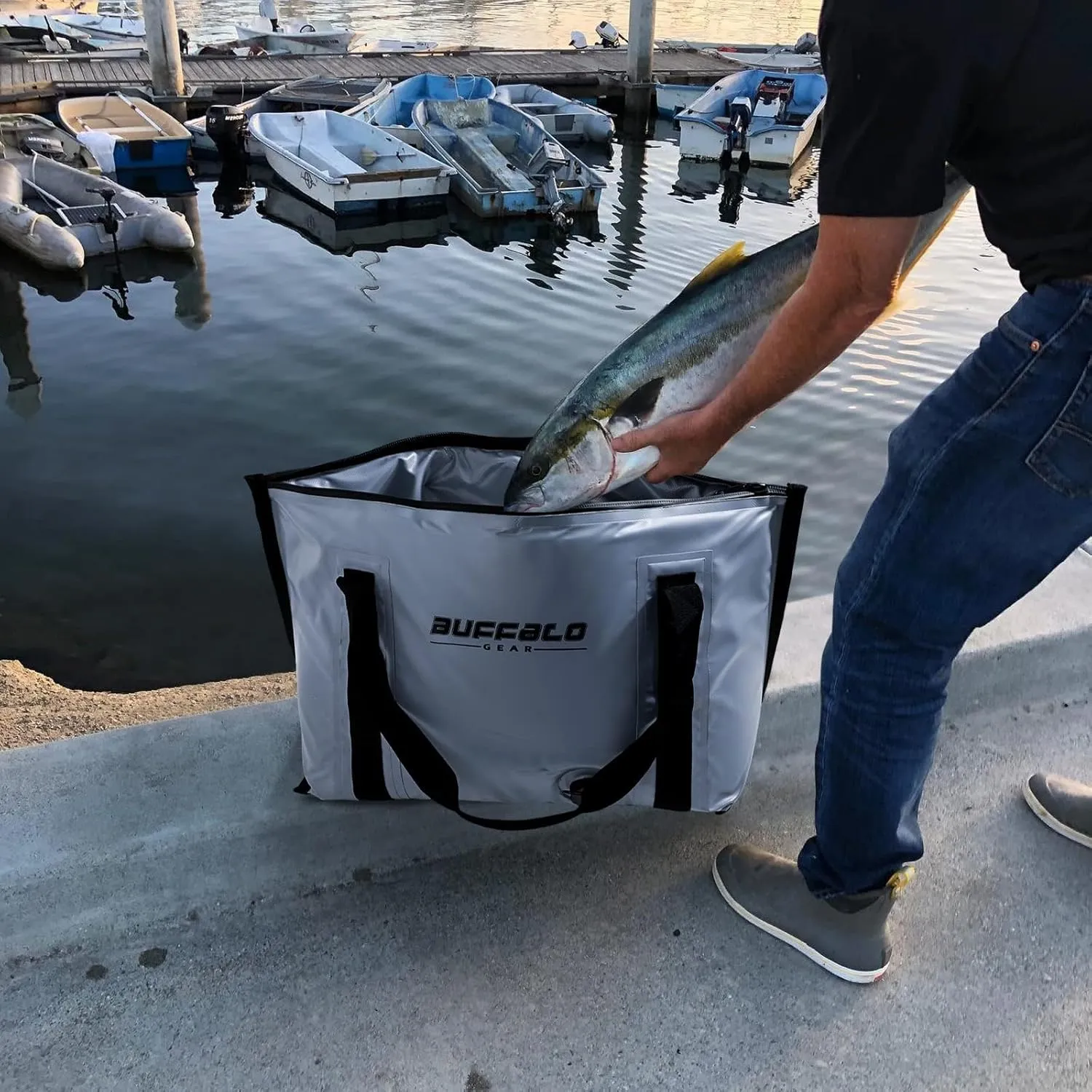 Buffalo Gear Insulated Fish Cooler - 27.5QT 58QT Waterproof Flat Bottom Bag, Leakproof and Fishing Kill Bag