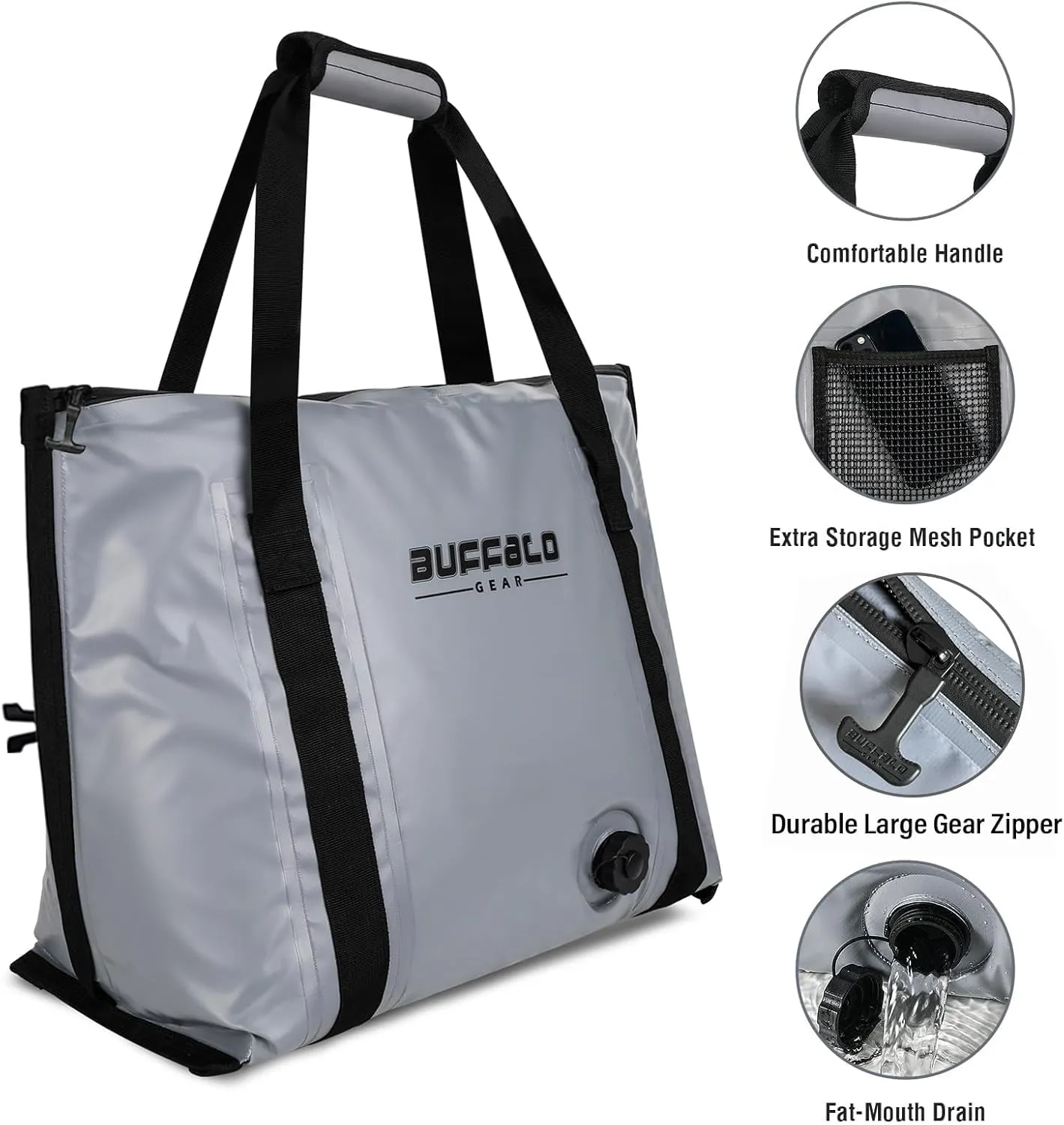 Buffalo Gear Insulated Fish Cooler - 27.5QT 58QT Waterproof Flat Bottom Bag, Leakproof and Fishing Kill Bag