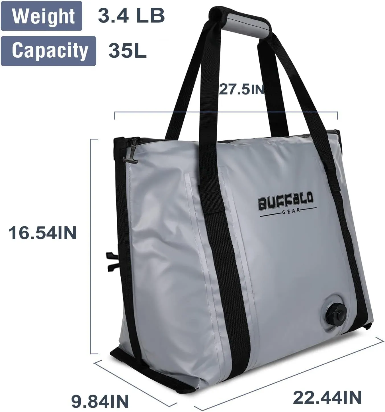 Buffalo Gear Insulated Fish Cooler - 27.5QT 58QT Waterproof Flat Bottom Bag, Leakproof and Fishing Kill Bag