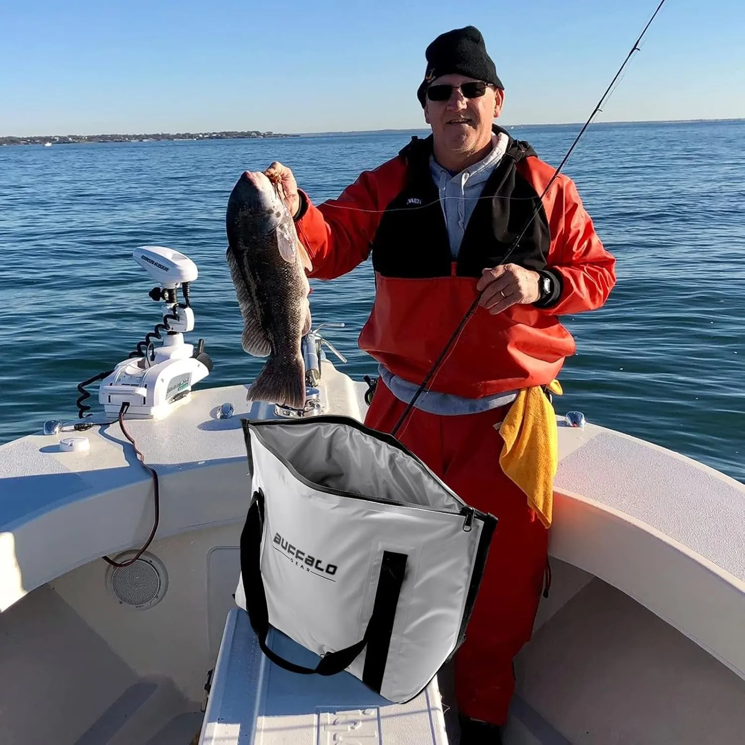 Buffalo Gear Insulated Fish Cooler - 27.5QT 58QT Waterproof Flat Bottom Bag, Leakproof and Fishing Kill Bag