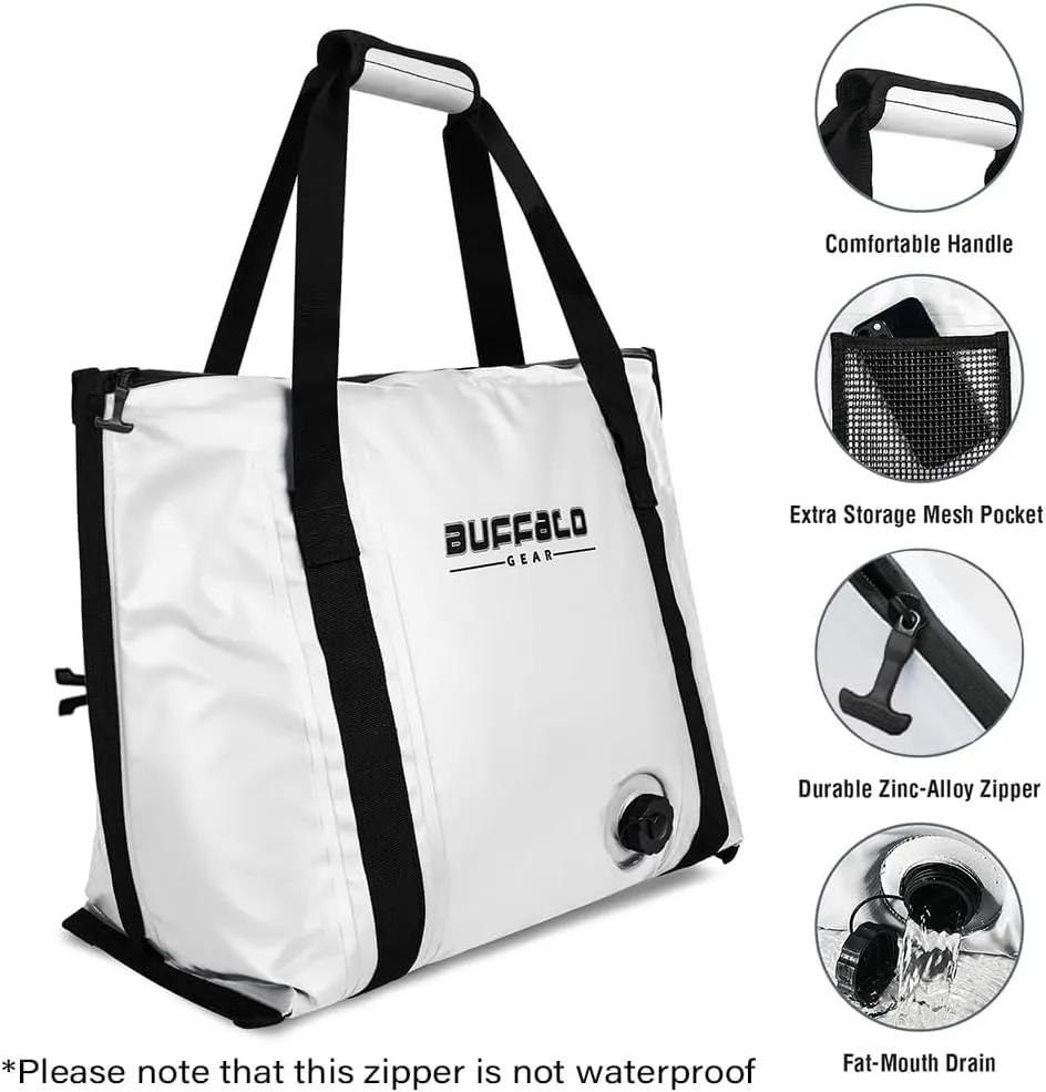 Buffalo Gear Insulated Fish Cooler - 27.5QT 58QT Waterproof Flat Bottom Bag, Leakproof and Fishing Kill Bag