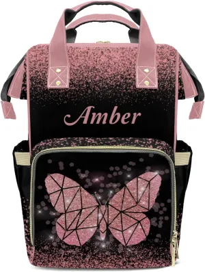 Butterfly Black Diaper Bags Customized Mummy Nursing Casual Daypack Hiking Camping Baby Bags for Mom
