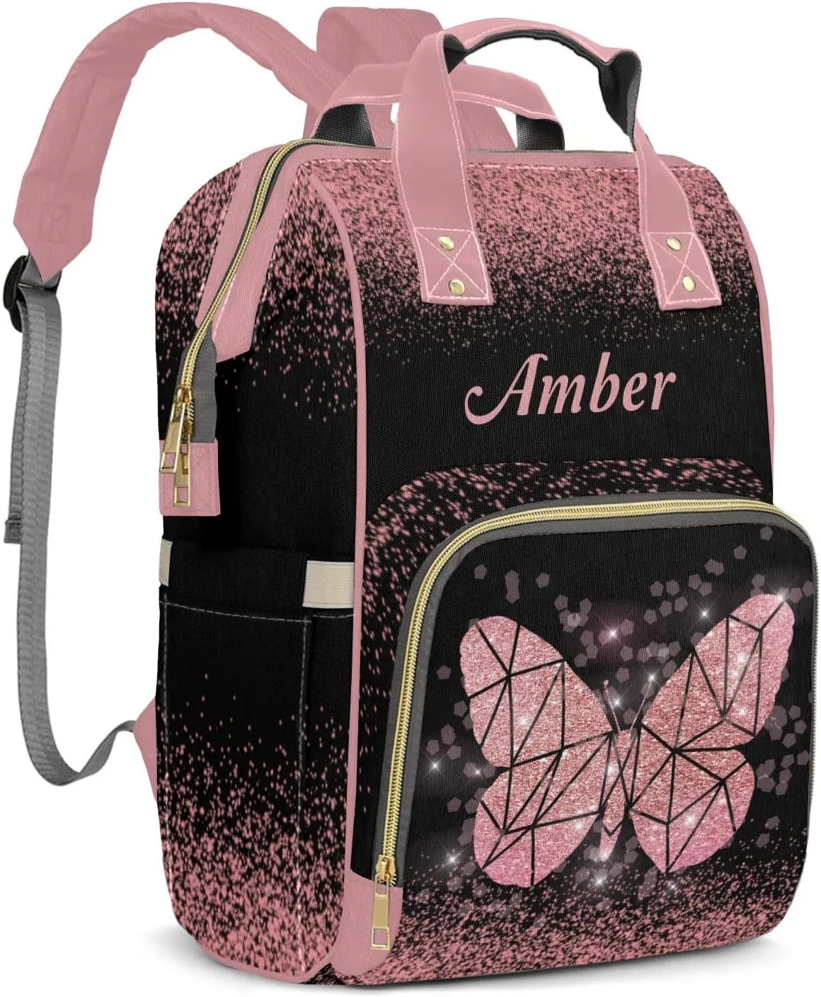 Butterfly Black Diaper Bags Customized Mummy Nursing Casual Daypack Hiking Camping Baby Bags for Mom