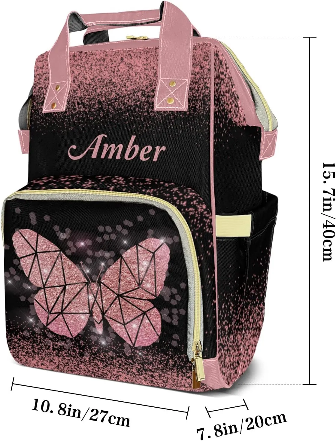 Butterfly Black Diaper Bags Customized Mummy Nursing Casual Daypack Hiking Camping Baby Bags for Mom