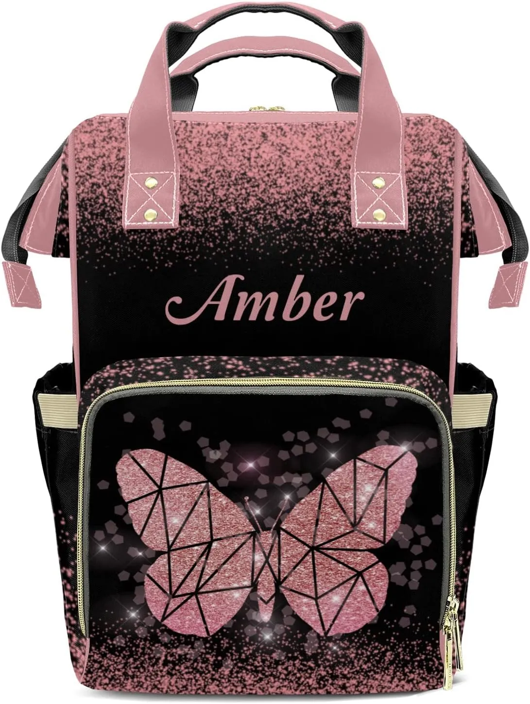 Butterfly Black Diaper Bags Customized Mummy Nursing Casual Daypack Hiking Camping Baby Bags for Mom