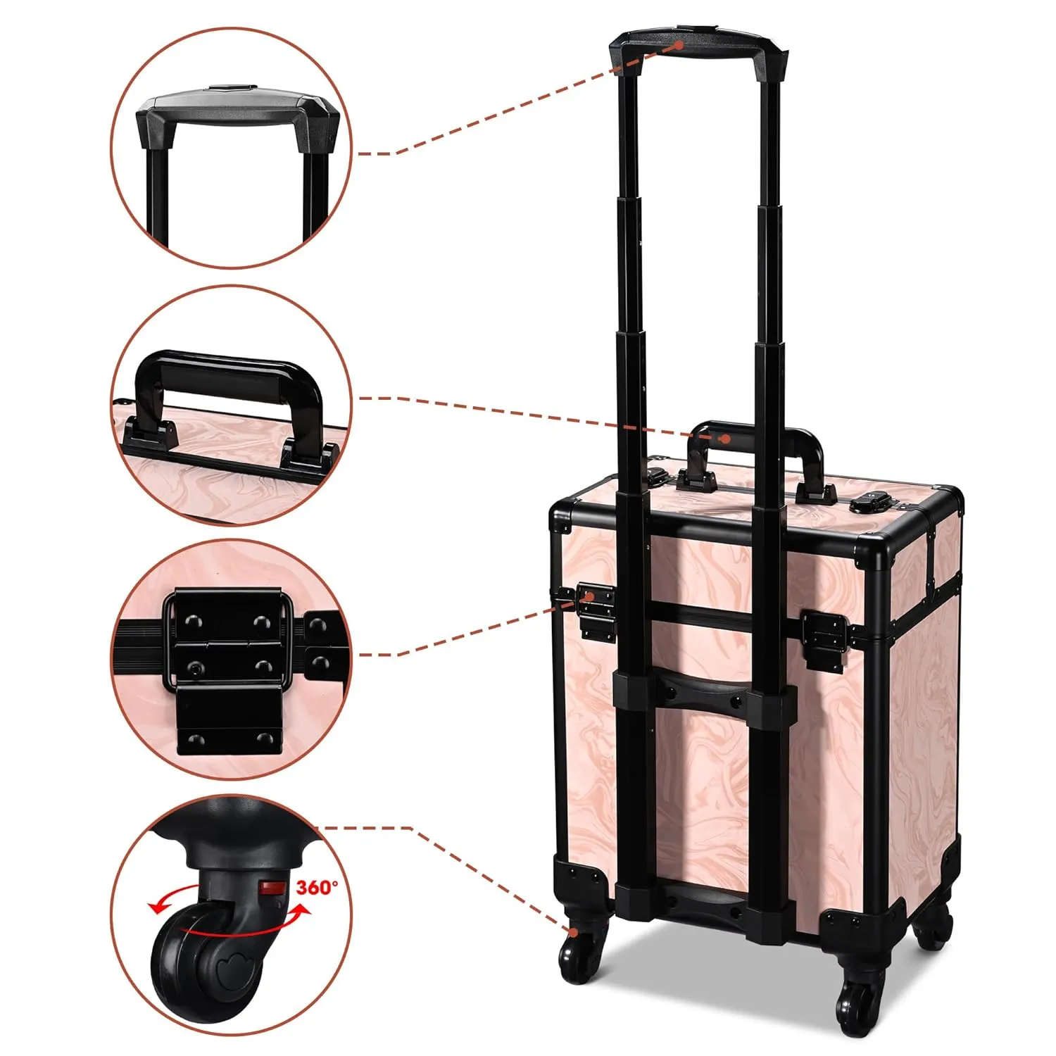 BYOOTIQUE Rolling Makeup Train Case on Wheels Cosmetology Organizer Box Professional Aluminum Cosmetic Trolley Travel Suitcase for Salon Barber Hairstylist Artist,CoyoteButtes Dusk