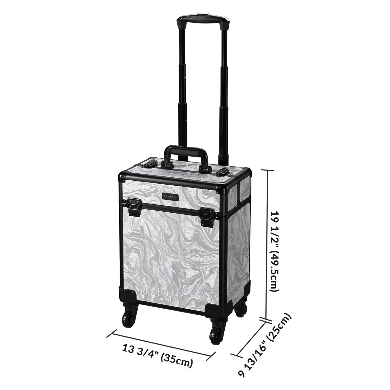 BYOOTIQUE Rolling Makeup Train Case on Wheels Cosmetology Organizer Box Professional Aluminum Cosmetic Trolley Travel Suitcase for Salon Barber Hairstylist Artist,CoyoteButtes Graystonee