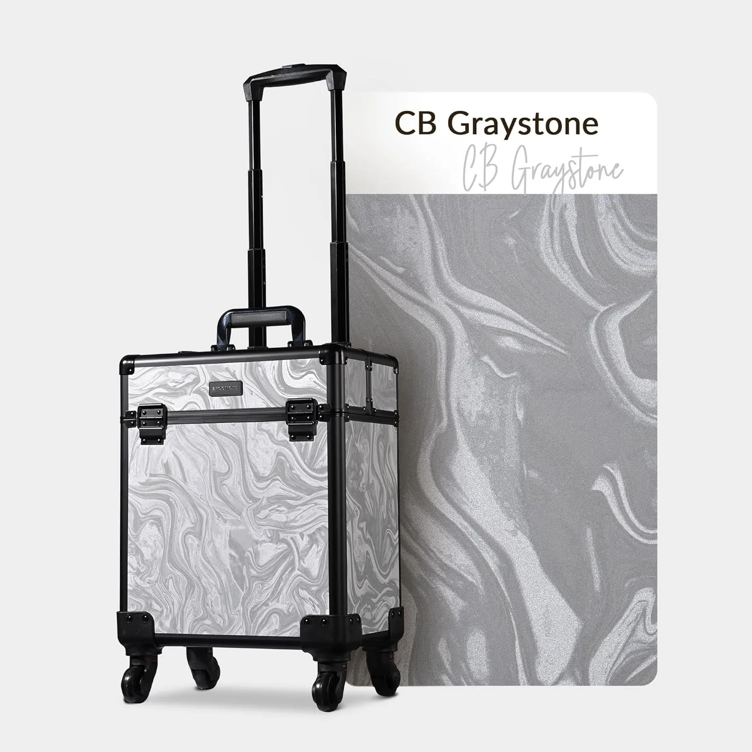 BYOOTIQUE Rolling Makeup Train Case on Wheels Cosmetology Organizer Box Professional Aluminum Cosmetic Trolley Travel Suitcase for Salon Barber Hairstylist Artist,CoyoteButtes Graystonee