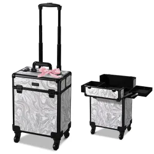 BYOOTIQUE Rolling Makeup Train Case on Wheels Cosmetology Organizer Box Professional Aluminum Cosmetic Trolley Travel Suitcase for Salon Barber Hairstylist Artist,CoyoteButtes Graystonee