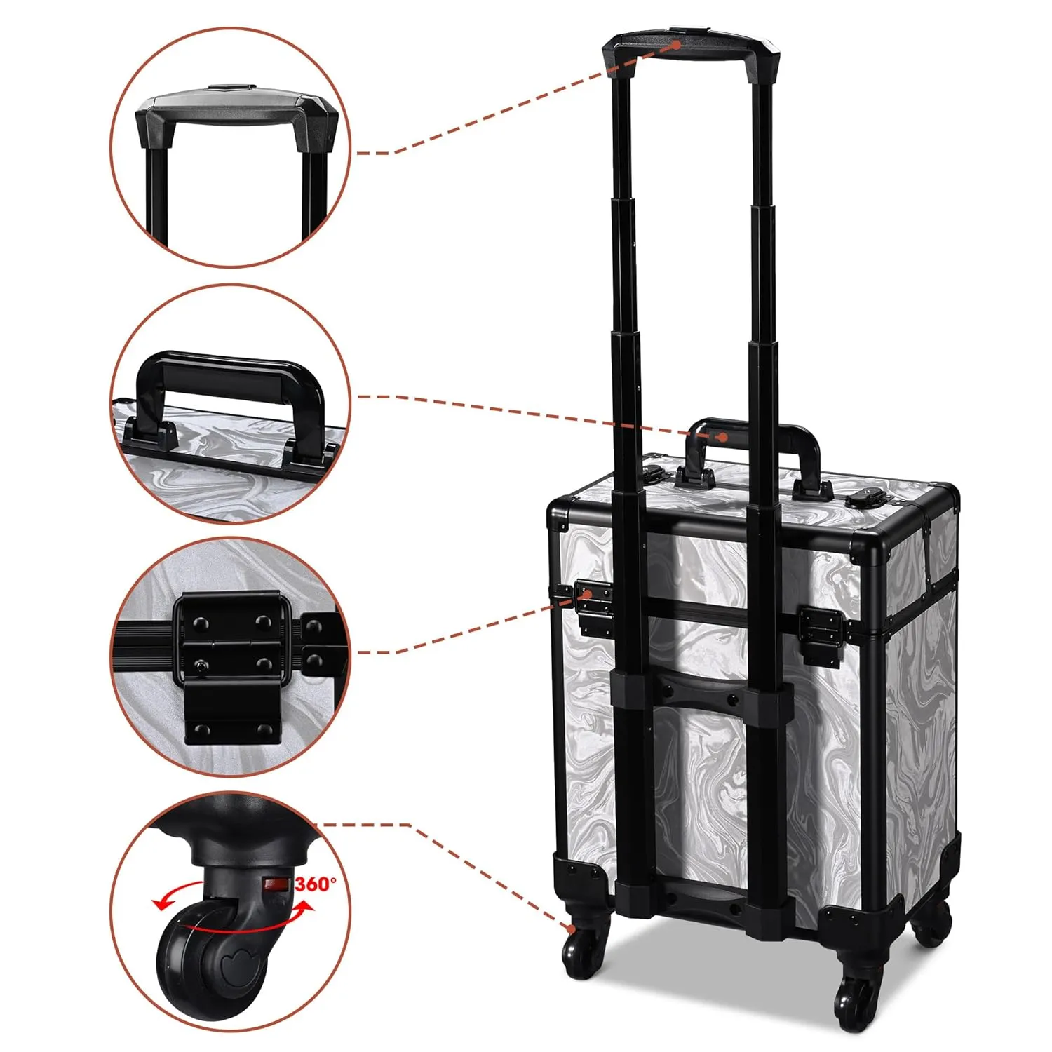 BYOOTIQUE Rolling Makeup Train Case on Wheels Cosmetology Organizer Box Professional Aluminum Cosmetic Trolley Travel Suitcase for Salon Barber Hairstylist Artist,CoyoteButtes Graystonee